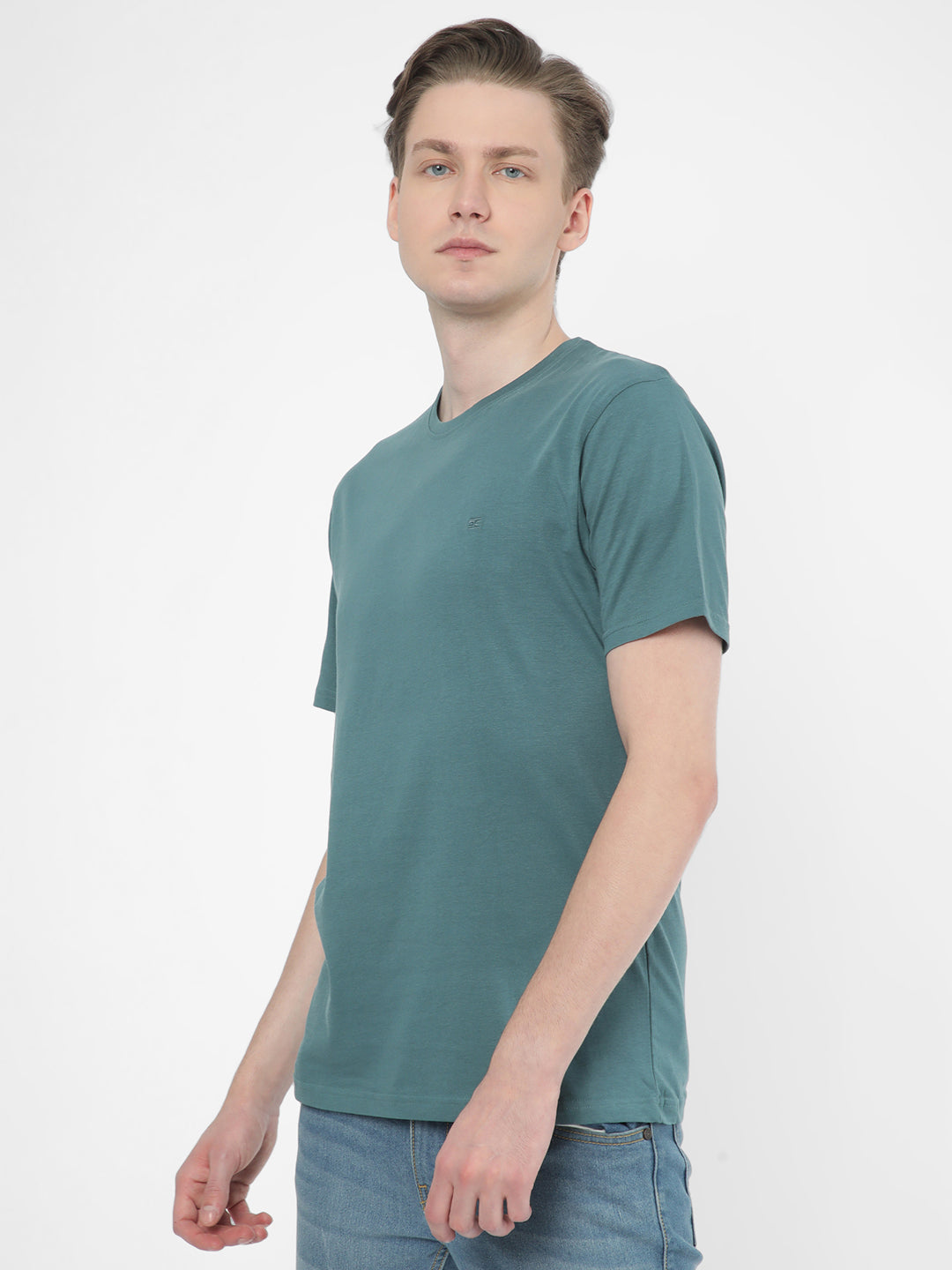Cotstyle Cotton Fabrics Round Neck Short Length Plain Half Sleeve Casual & Daily Wear Men's T-Shirts -  Pack of 1 - Hydro Teal