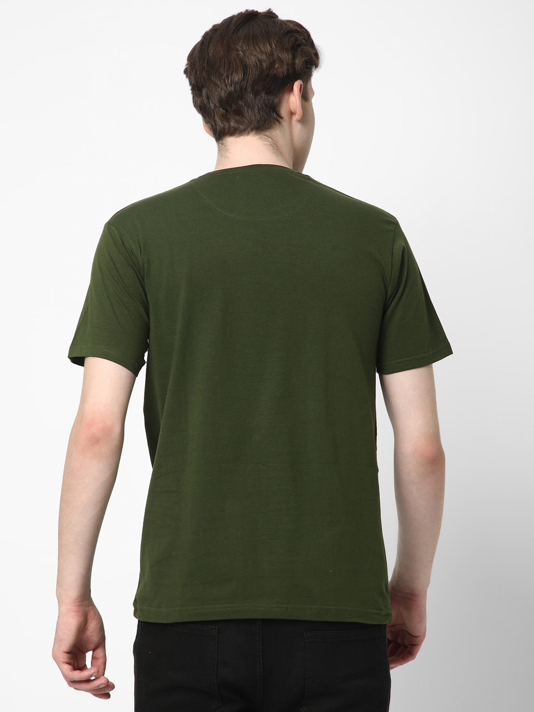 Cotstyle Cotton Fabrics Round Neck Short Length Plain Half Sleeve Casual & Daily Wear Men's T-Shirts -  Pack of 1 - Rifle Green