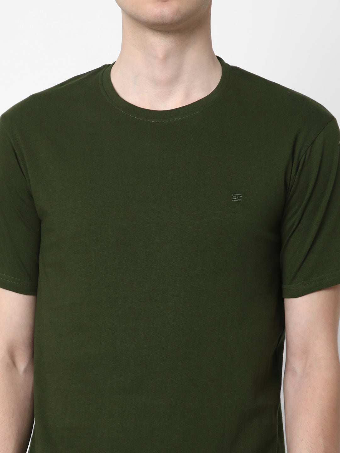 Cotstyle Cotton Fabrics Round Neck Short Length Plain Half Sleeve Casual & Daily Wear Men's T-Shirts -  Pack of 1 - Rifle Green