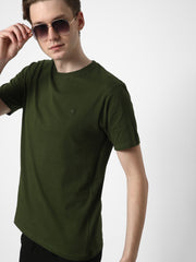 Cotstyle Cotton Fabrics Round Neck Short Length Plain Half Sleeve Casual & Daily Wear Men's T-Shirts -  Pack of 1 - Rifle Green