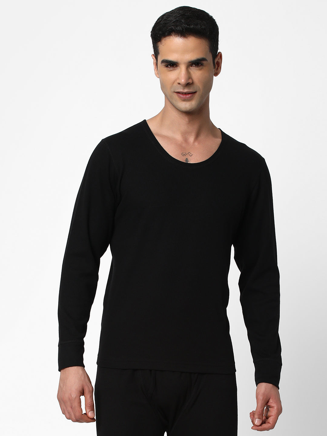 Cotstyle Men's Super Combed Cotton Fabric Top Innerwear Thermals, Black-Pack of 1, Style no.TH2100