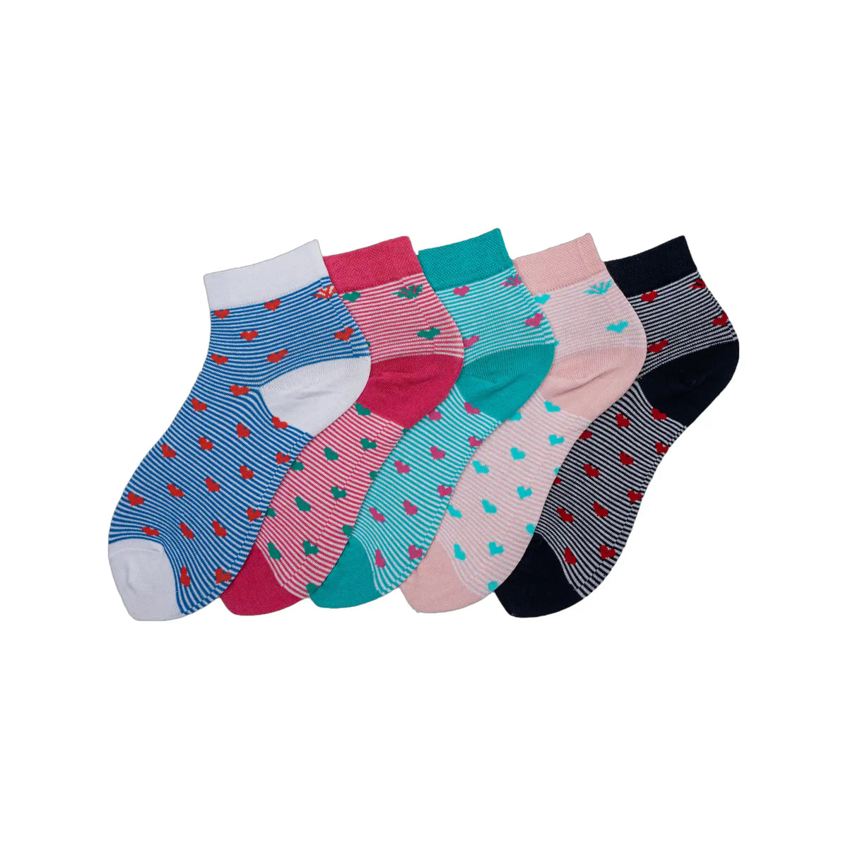 Young Wings Women's Multi Colour Cotton Fabric Design Ankle Length Socks - Pack of 5, Style no. W1-4007 N