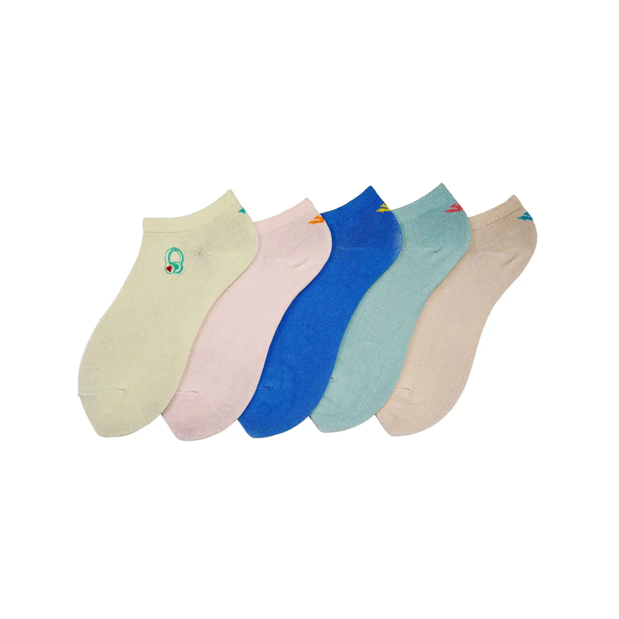 Young Wings Women's Multi Colour Cotton Fabric Solid Low Ankle Length Socks - Pack of 5, Style no. W1-6002N