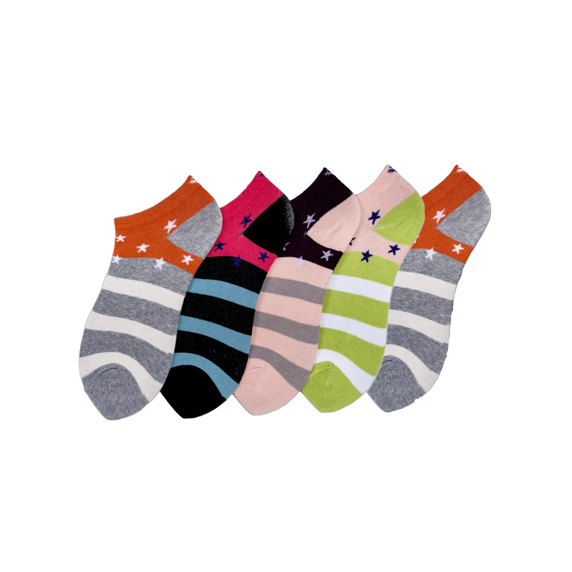 Young Wings Women's Multi Colour Cotton Fabric Design Low Ankle Length Socks - Pack of 5, Style no. 6104-W1
