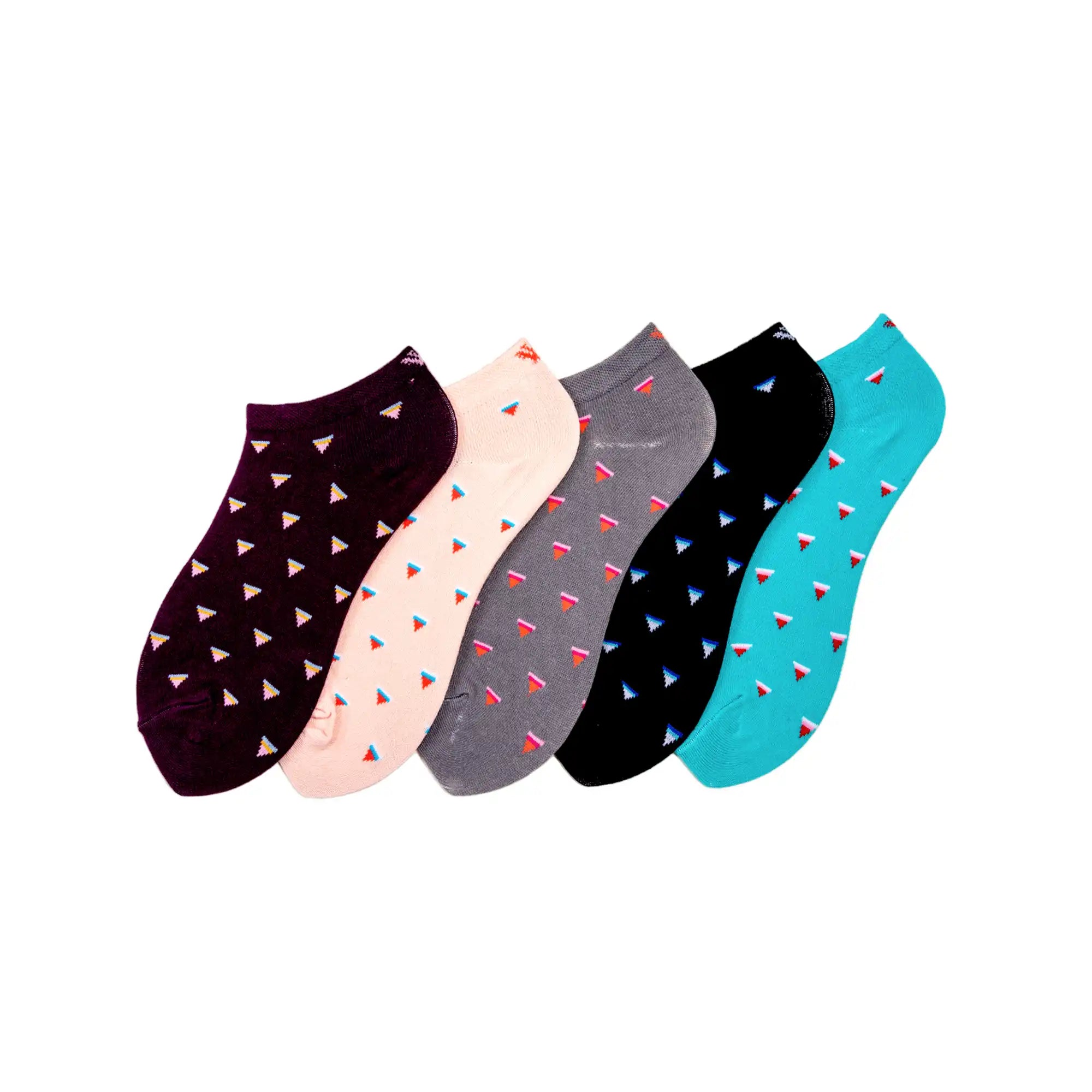 Young Wings Women's Multi Colour Cotton Fabric Design Low Ankle Length Socks - Pack of 5, Style no. 6107-W1