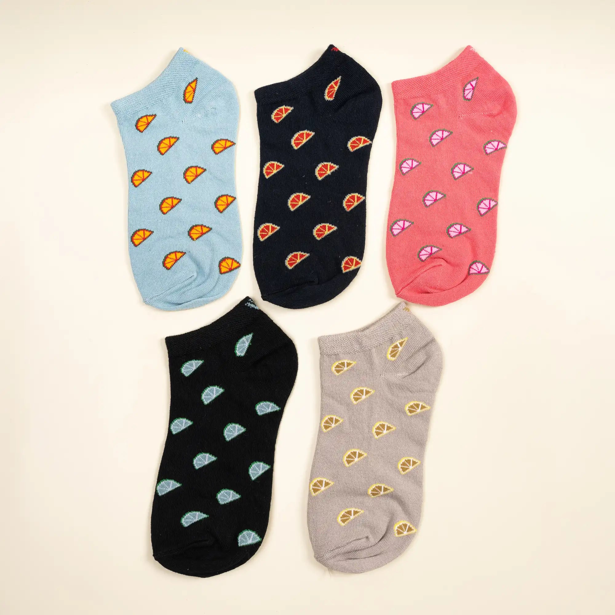 Young Wings Women's Multi Colour Cotton Fabric Design Low Ankle Length Socks - Pack of 5, Style no. 6108-W