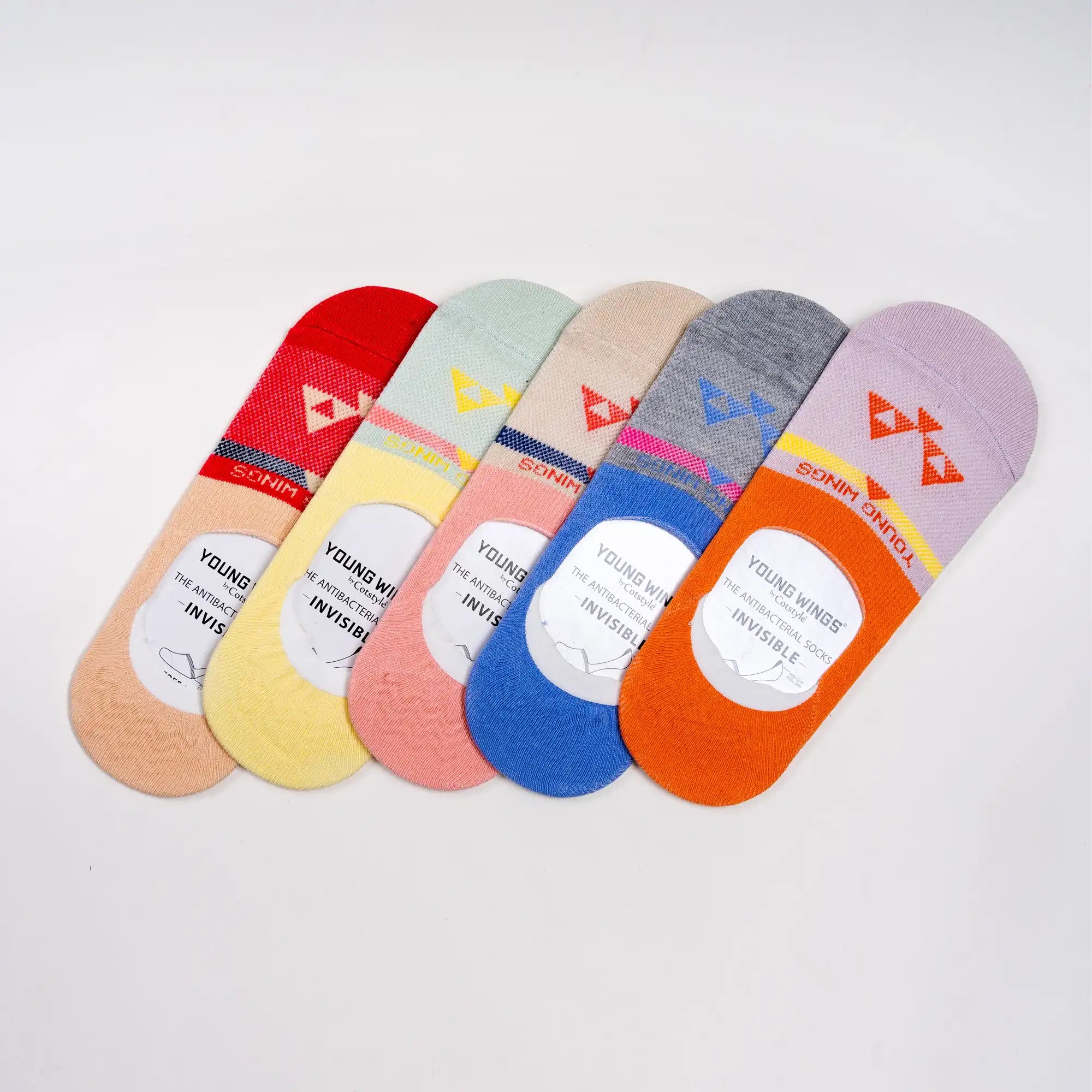 Young Wings Women's Multi Colour Cotton Fabric Design No-Show Socks - Pack of 5, Style no. 9003-W1