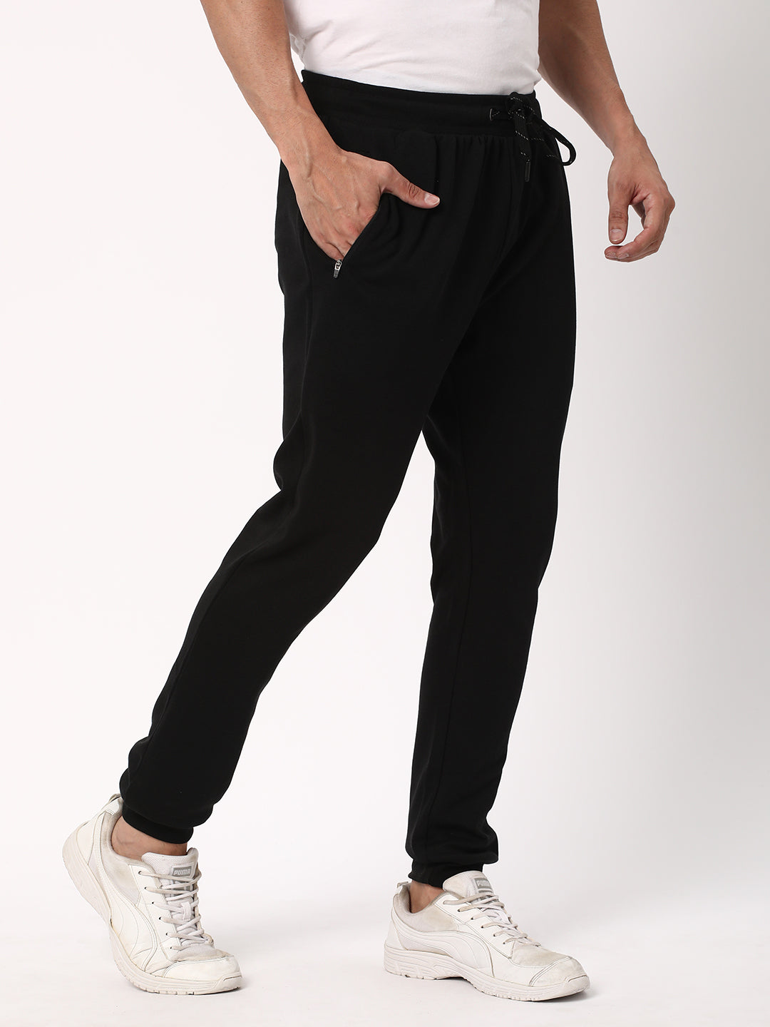 Cotstyle Men's Super Combed Cotton Slim-Fit Casual Joggers with Zipper Pockets - Black, Style no.JR1200