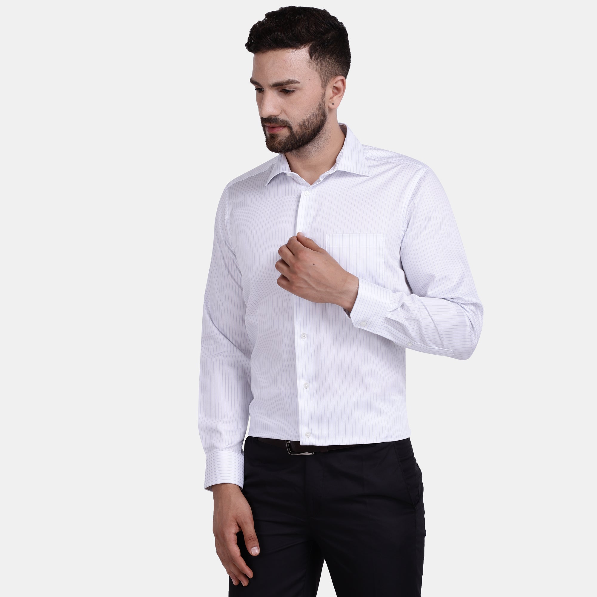 Men's Luthai Supima Mercerised Cotton Striper Design Slim Fit Dress Shirt