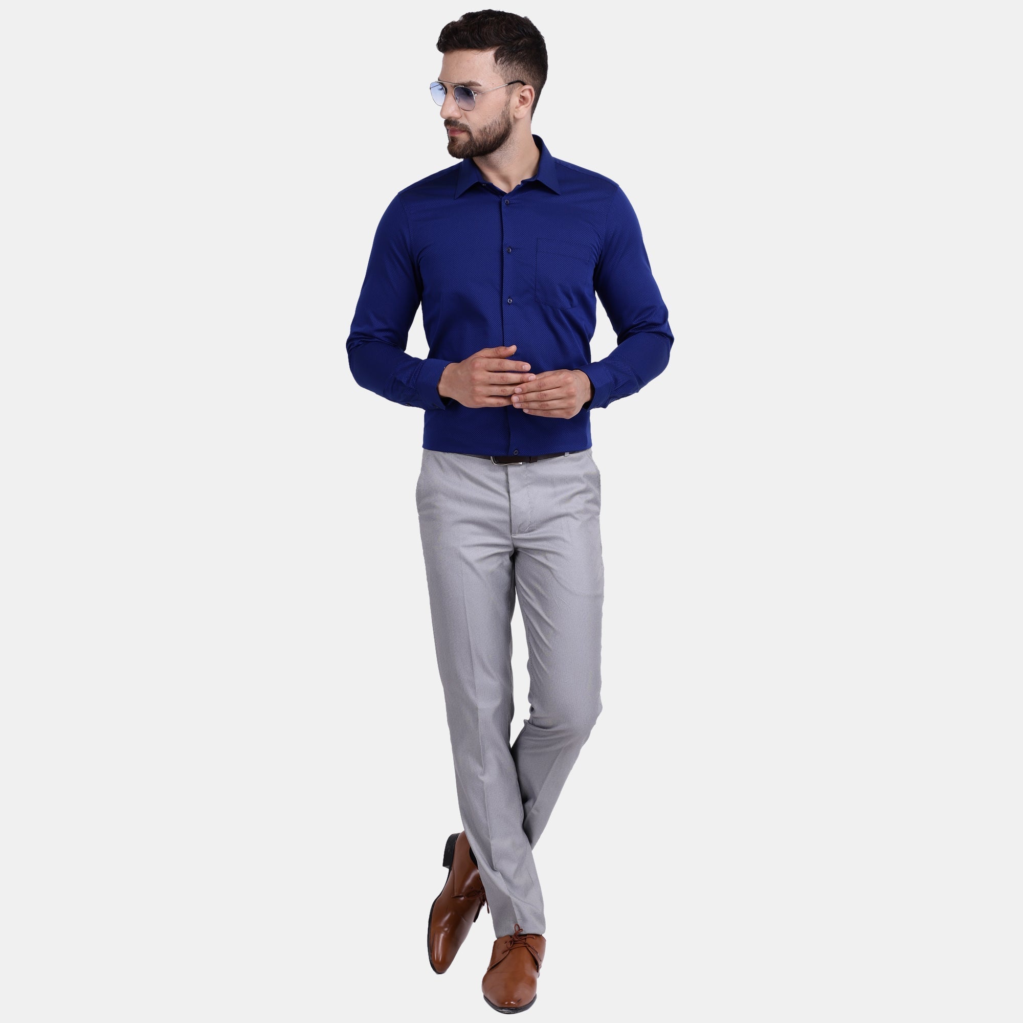 Men's Luthai Supima Mercerised Cotton Bitone Check Textured Slim Fit Shirt