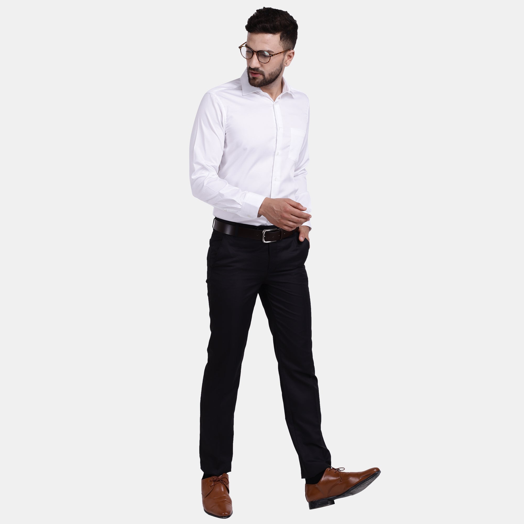 Men's Luthai Supima Mercerised Cotton Check Textured Jacquard Weave Design Slim Fit Dress Shirt