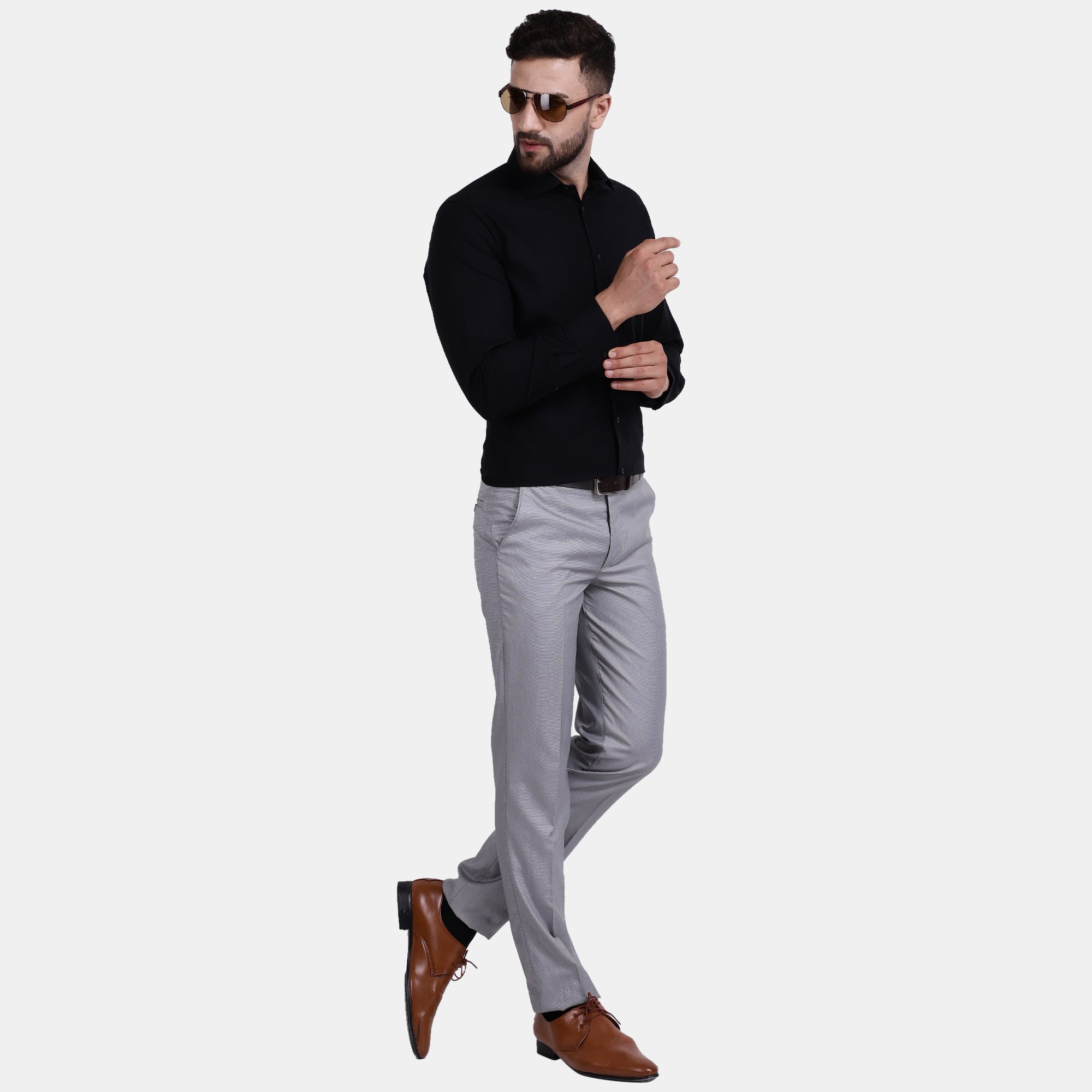 Men's Luthai Supima Mercerised Cotton Self Check Textured Jacquard Weave Design Regular Fit Dress Shirt