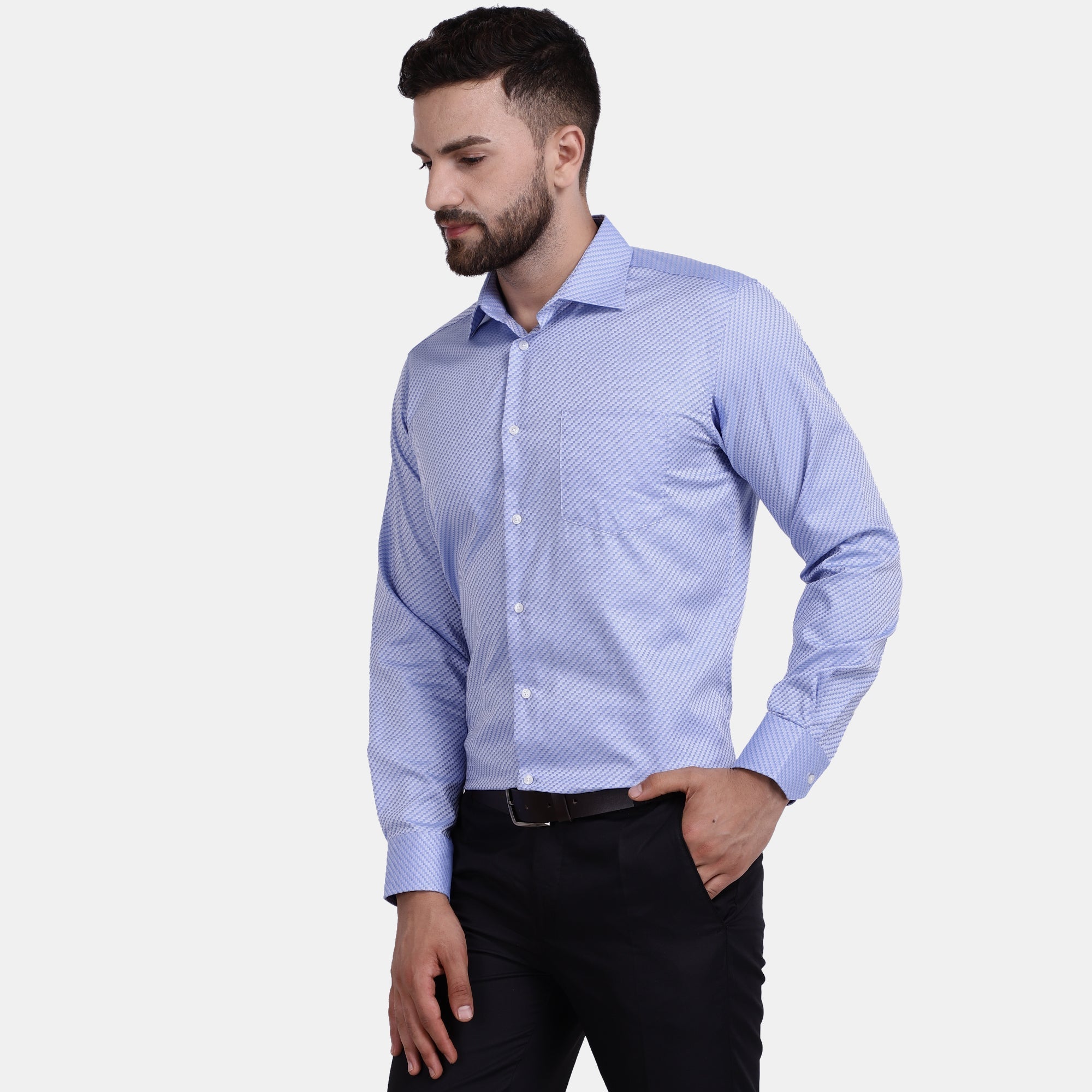 Men's Luthai Supima Mercerised Cotton Jacquard Weave Check Regular Fit Dress Shirt