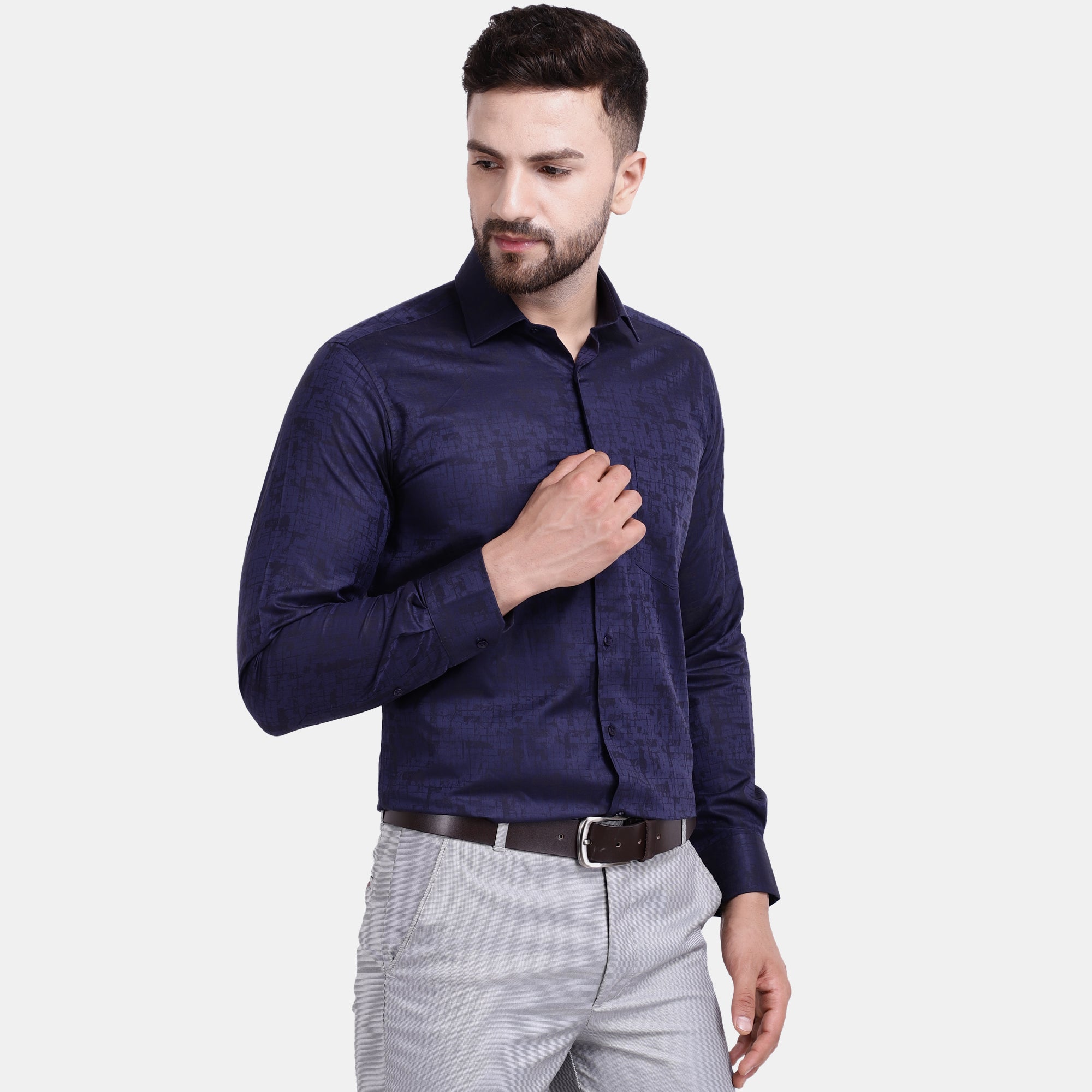 Men's Luthai Supima Mercerised Cotton Subtle Textured Abstract Jacquard Design Regular Fit Shirt