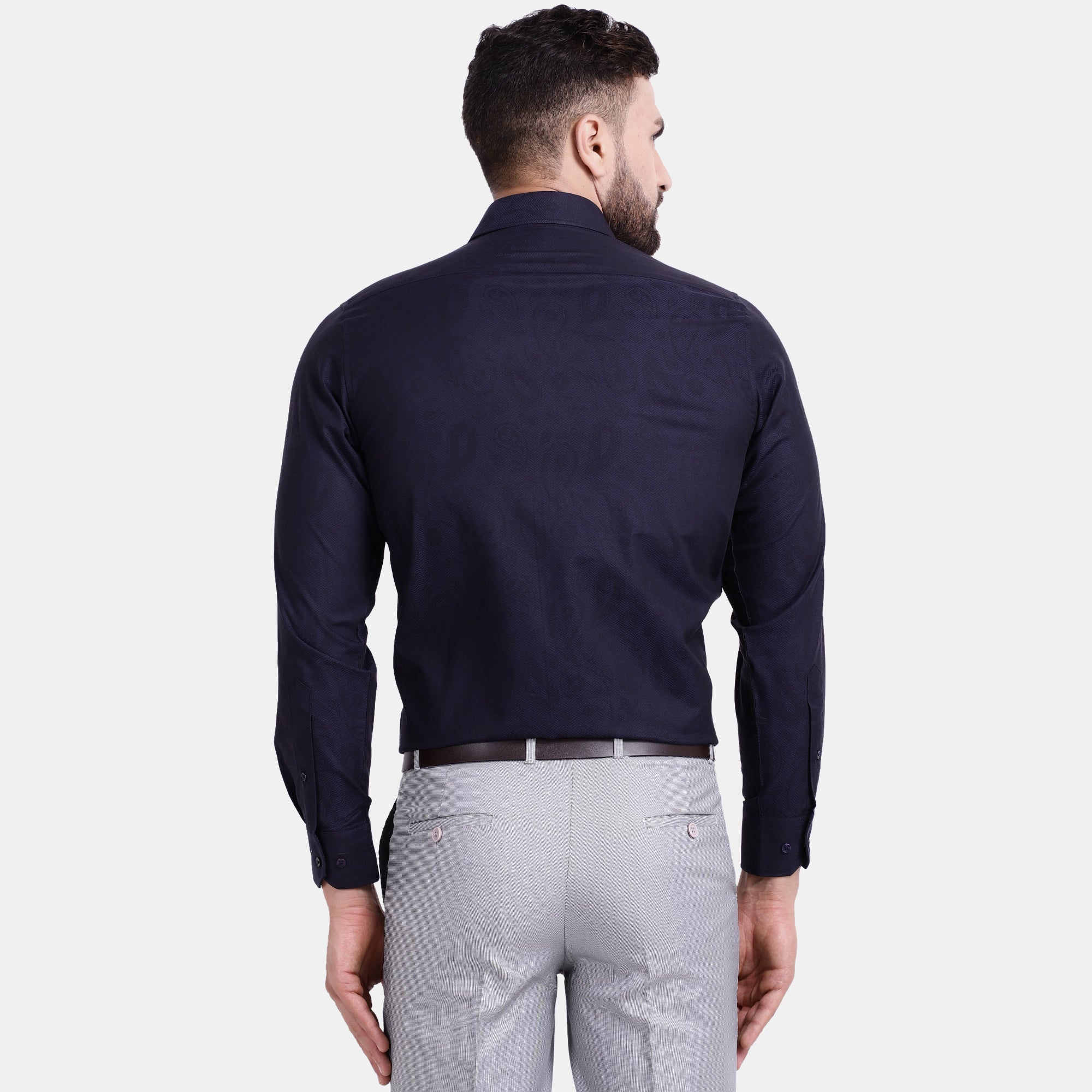 Men's Luthai Supima Mercerised Cotton Herringbone Textured Paisley Motif Jacquard Design Regular Fit Shirt