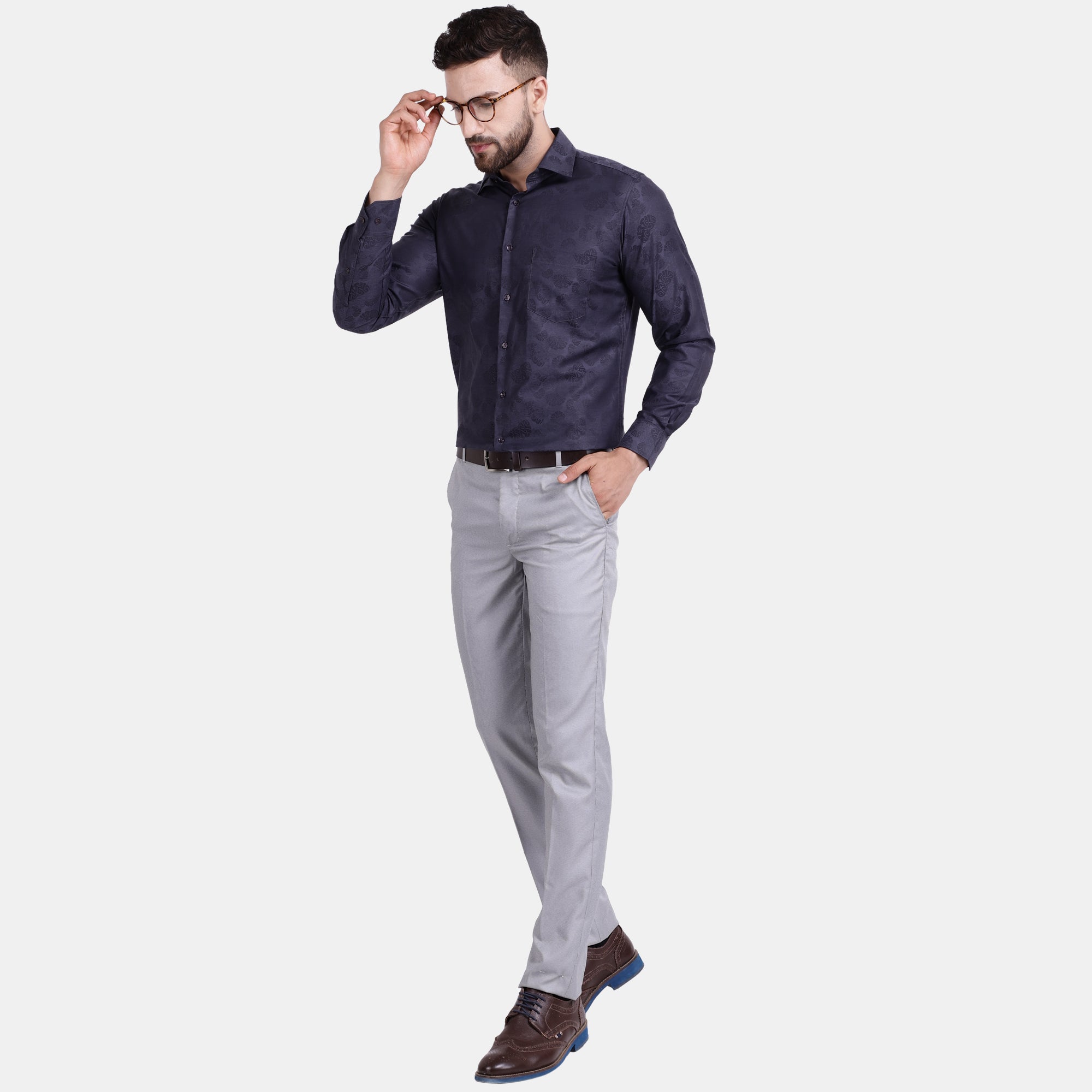 Men's Luthai Supima Mercerised Cotton Subtle Textured Jacquard Design Regular Fit Shirt
