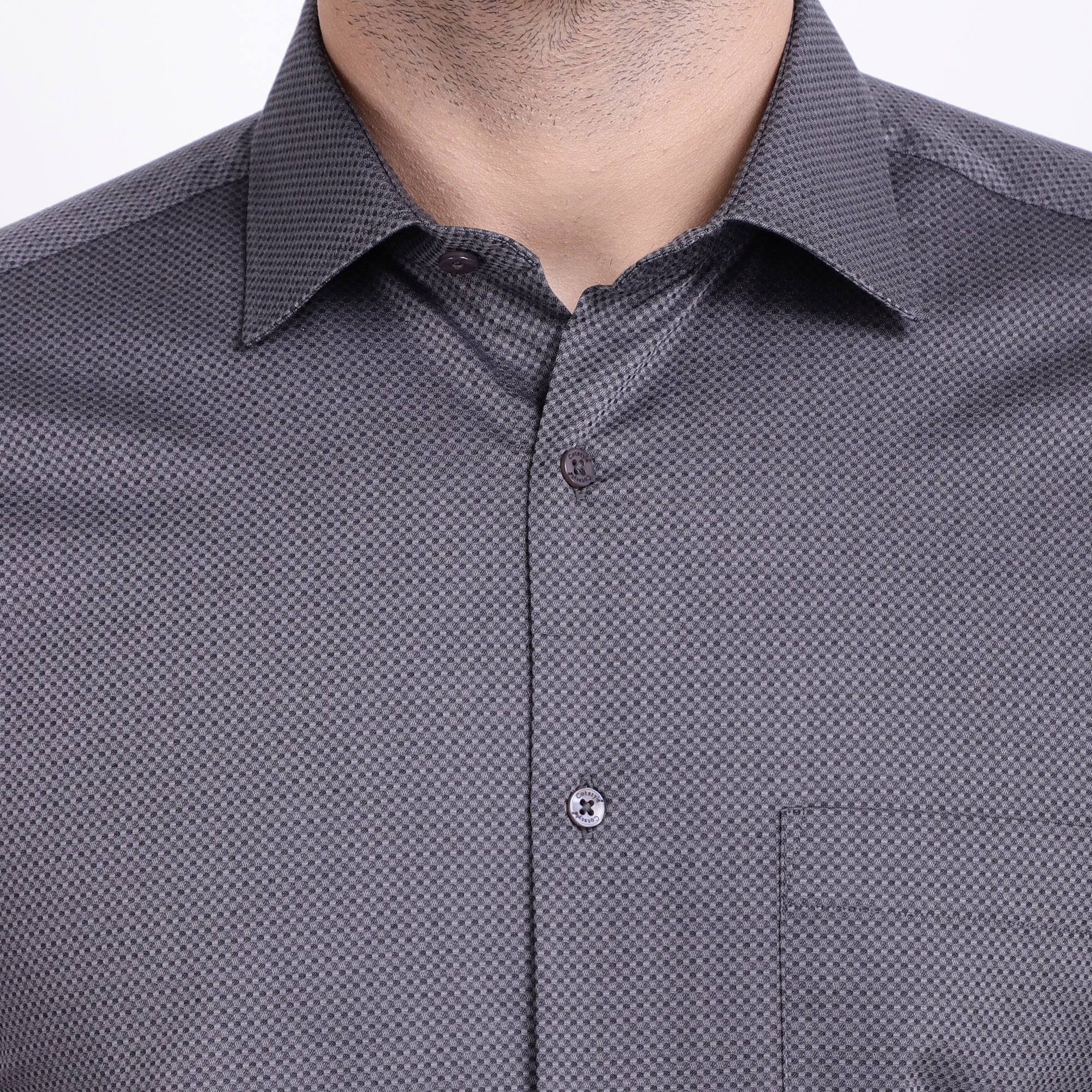 Men's Luthai Supima Mercerised Cotton Tiny Check Jacquard Design Regular Fit Dress Shirt