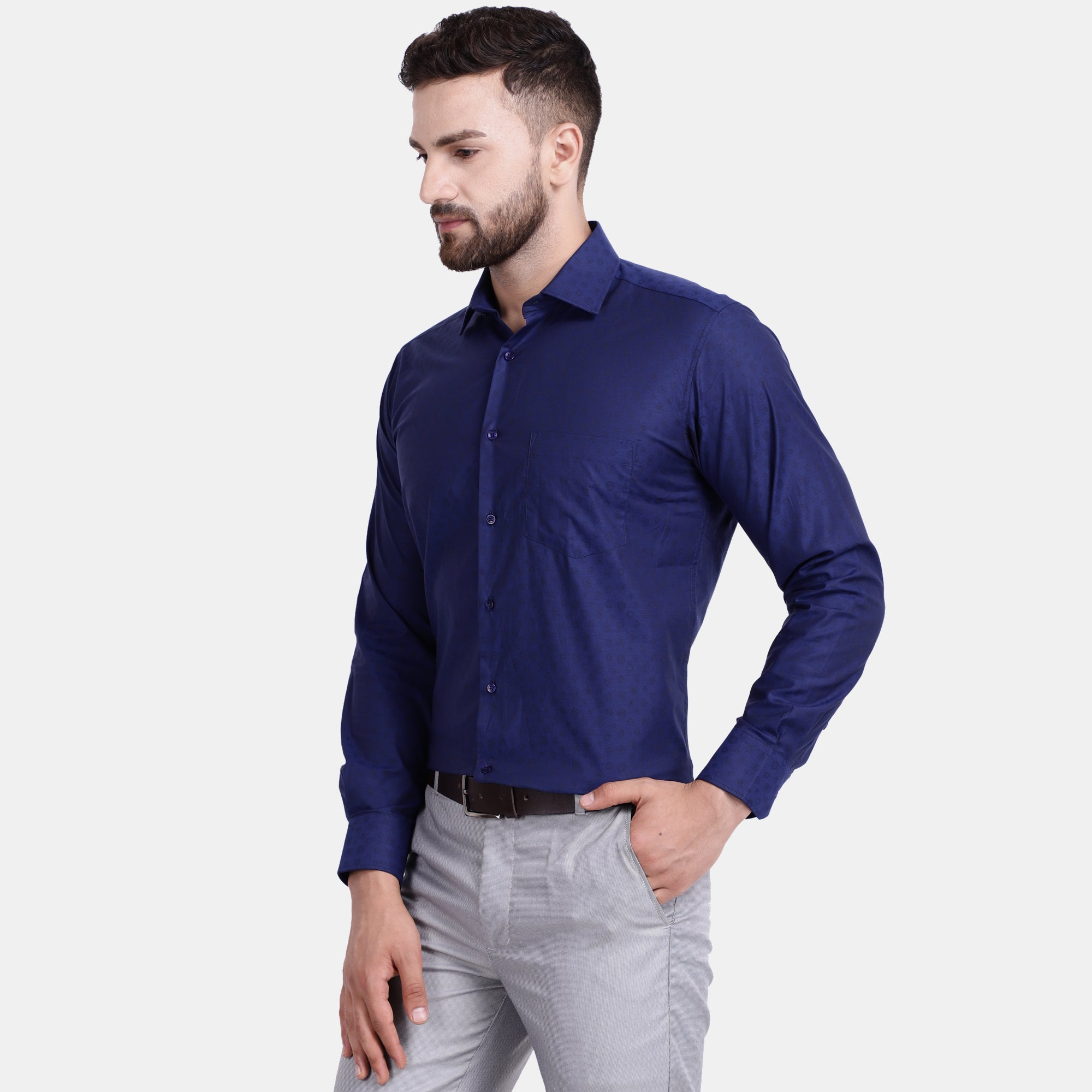 Men's Luthai Supima Mercerised Cotton Subtle Circle Textured Jacquard Design Regular Fit Shirt