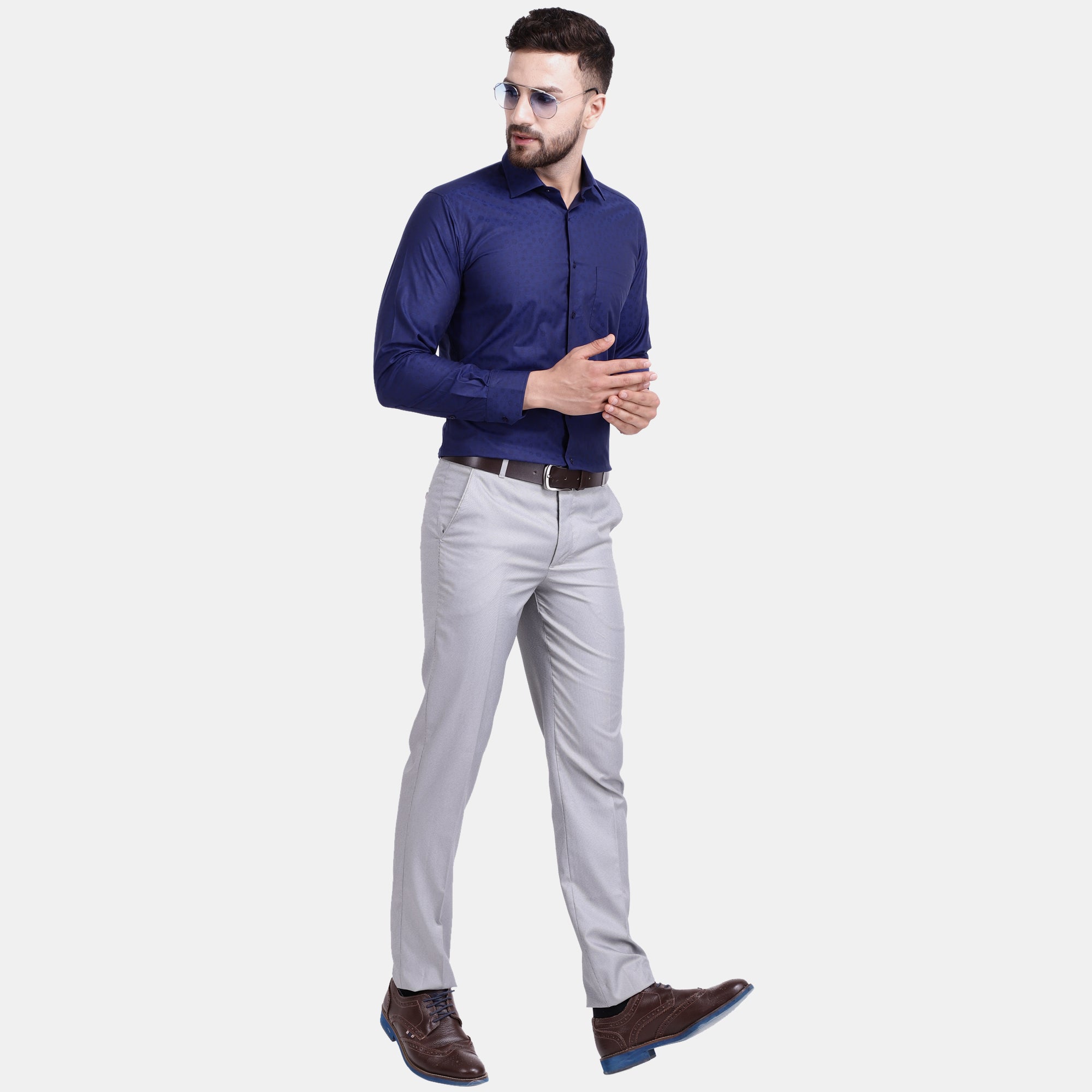 Men's Luthai Supima Mercerised Cotton Subtle Circle Textured Jacquard Design Regular Fit Shirt