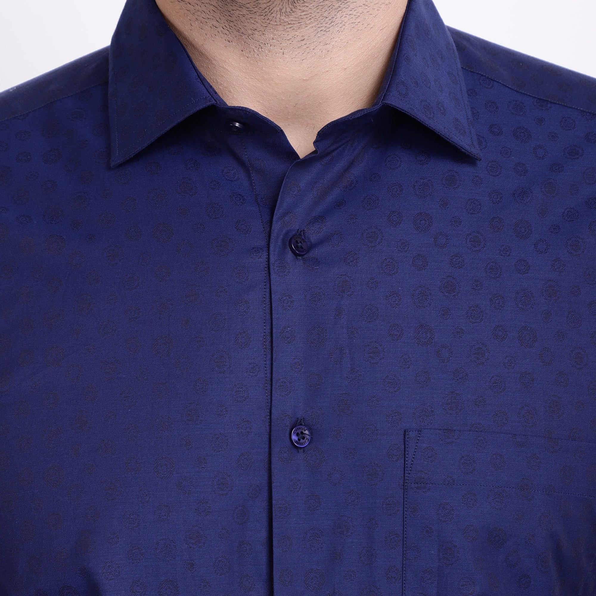 Men's Luthai Supima Mercerised Cotton Subtle Circle Textured Jacquard Design Regular Fit Shirt