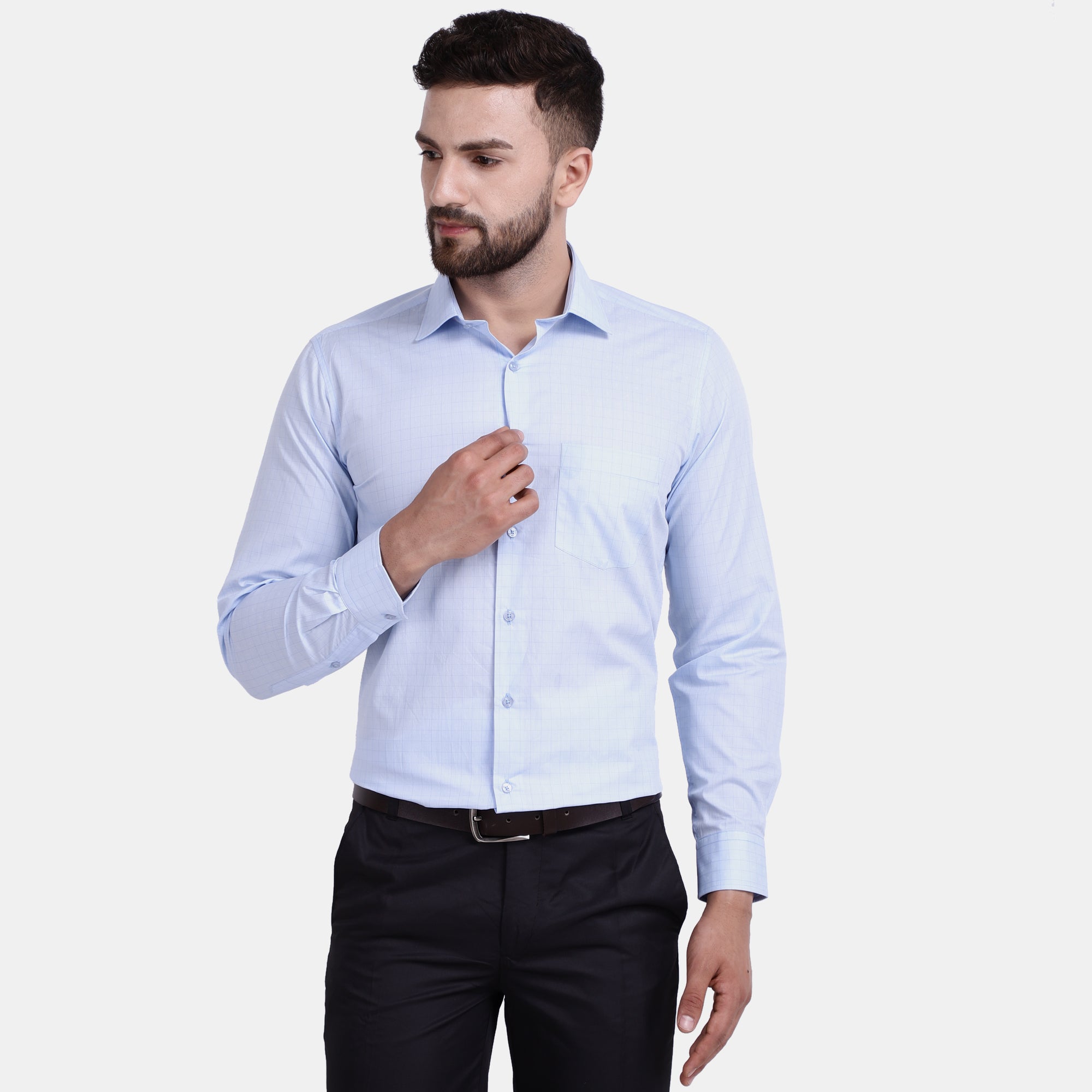 Men's Luthai Supima Mercerised Cotton Pin Stripe Checks Jacquard Design Regular Fit Shirt