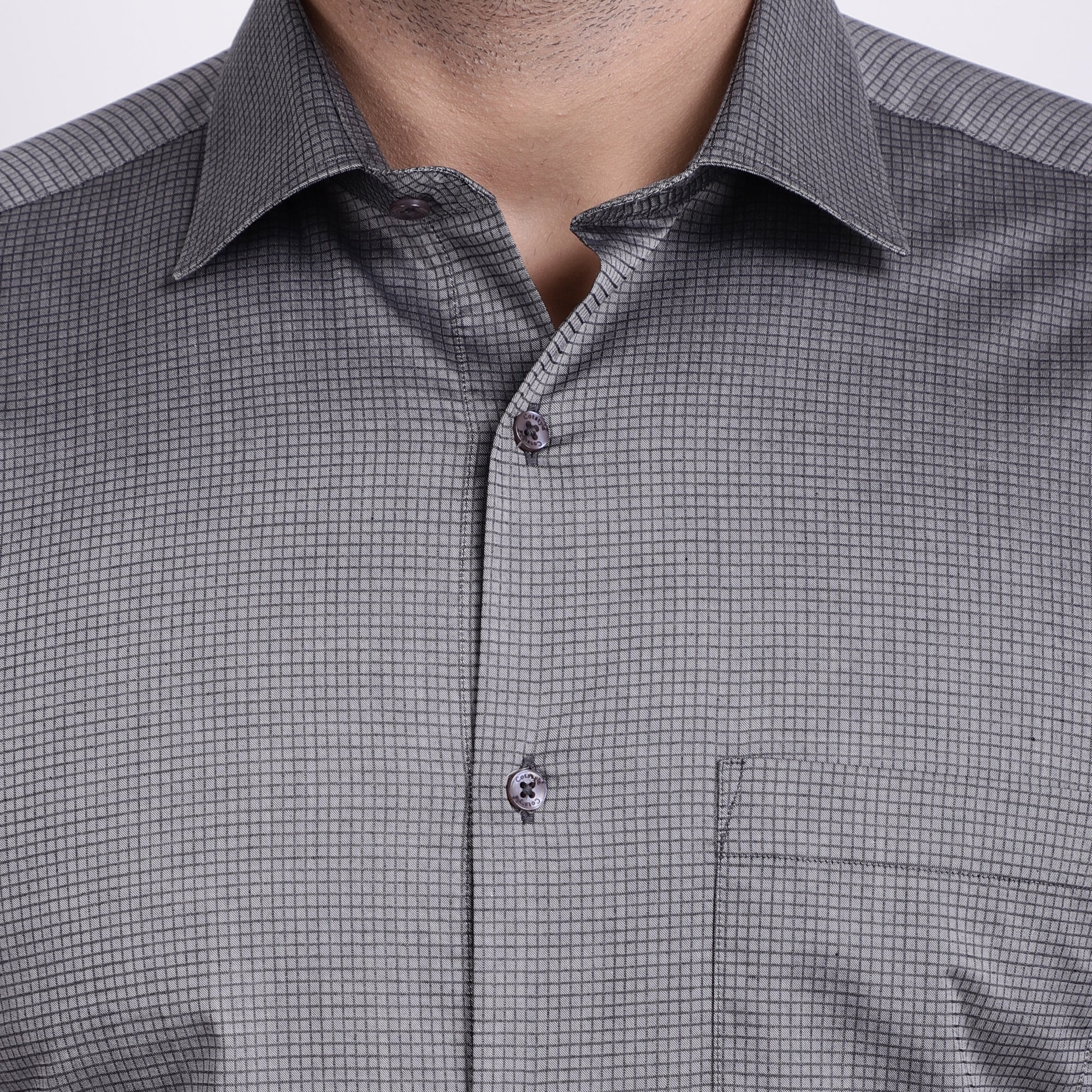 Men's Luthai Supima Mercerised Cotton Twill Small Check Jacquard Design Regular Fit Dress Shirt