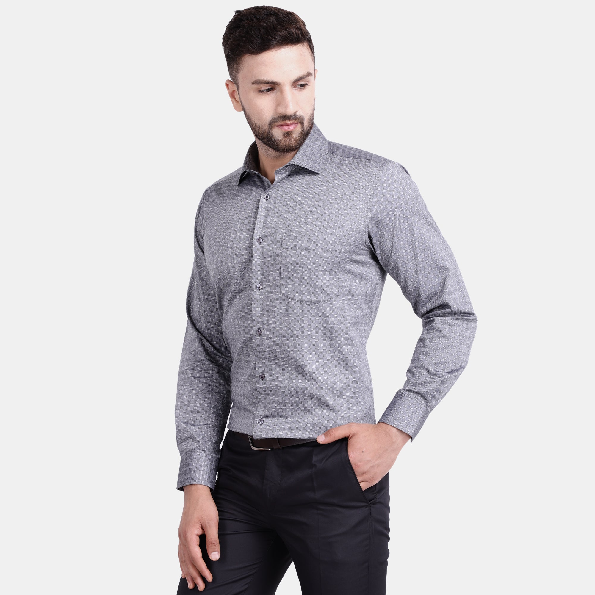 Men's Luthai Supima Mercerised Cotton Textured Check Jacquard Design Regular Fit Dress Shirt