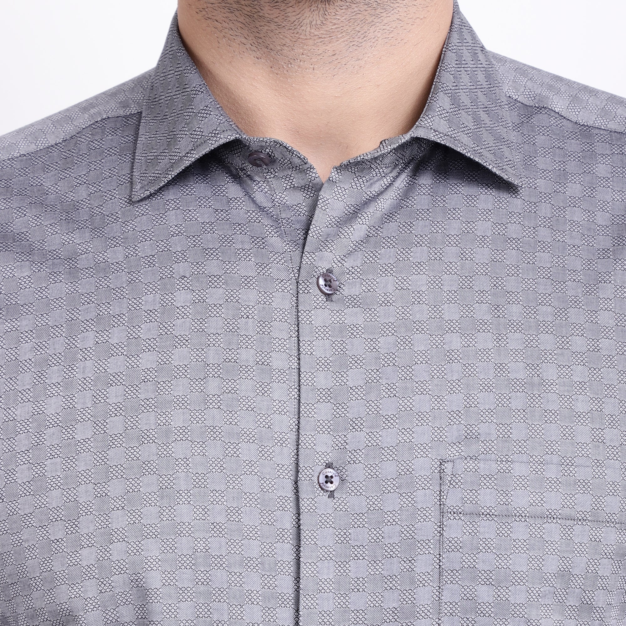 Men's Luthai Supima Mercerised Cotton Textured Check Jacquard Design Regular Fit Dress Shirt