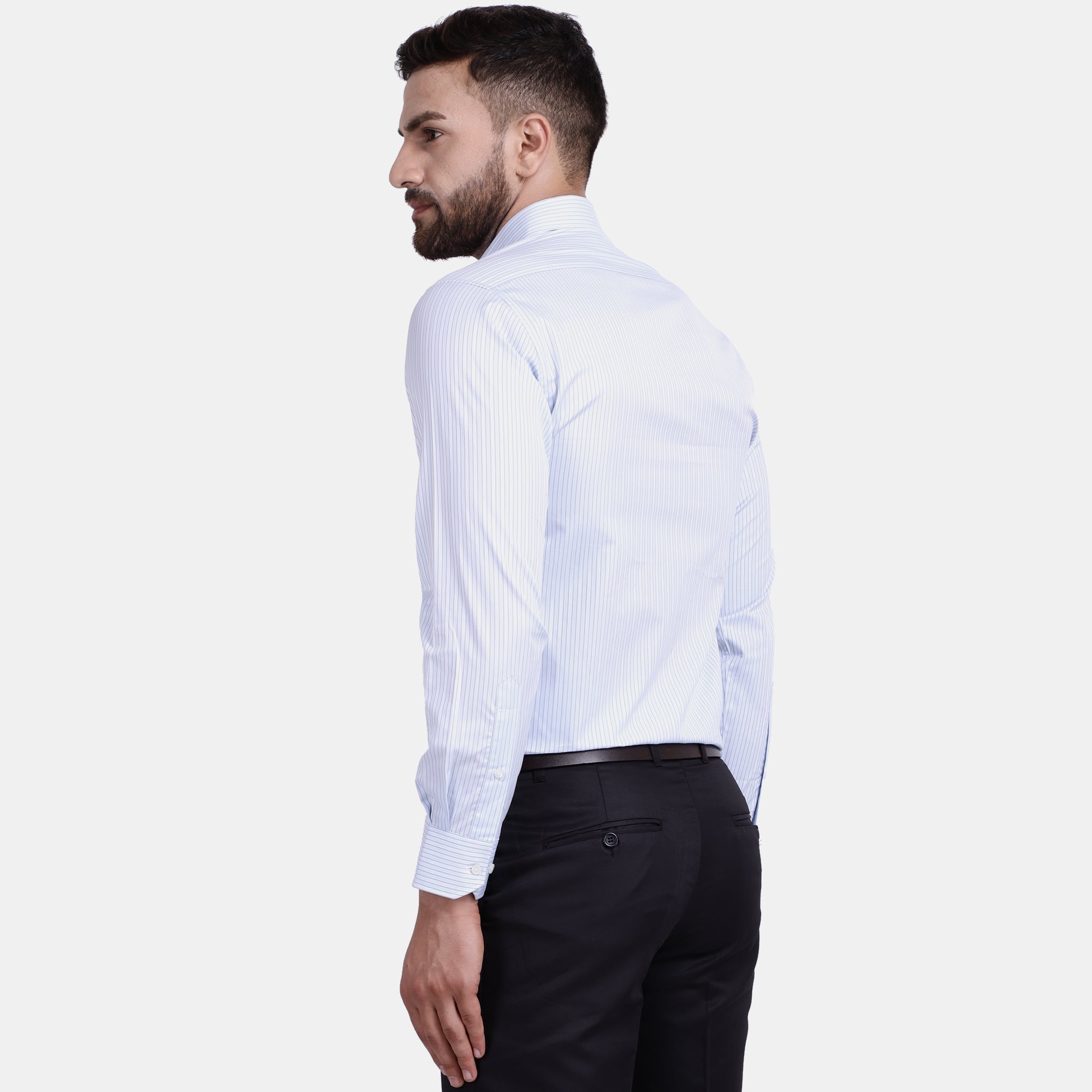Men's Luthai Supima Mercerised Cotton Fine Stripe Jacquard Design Regular Fit Dress Shirt