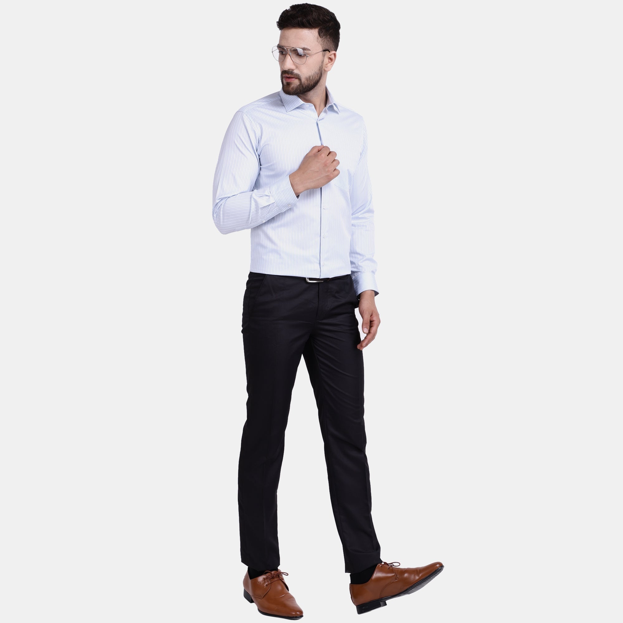 Men's Luthai Supima Mercerised Cotton Fine Stripe Jacquard Design Regular Fit Dress Shirt