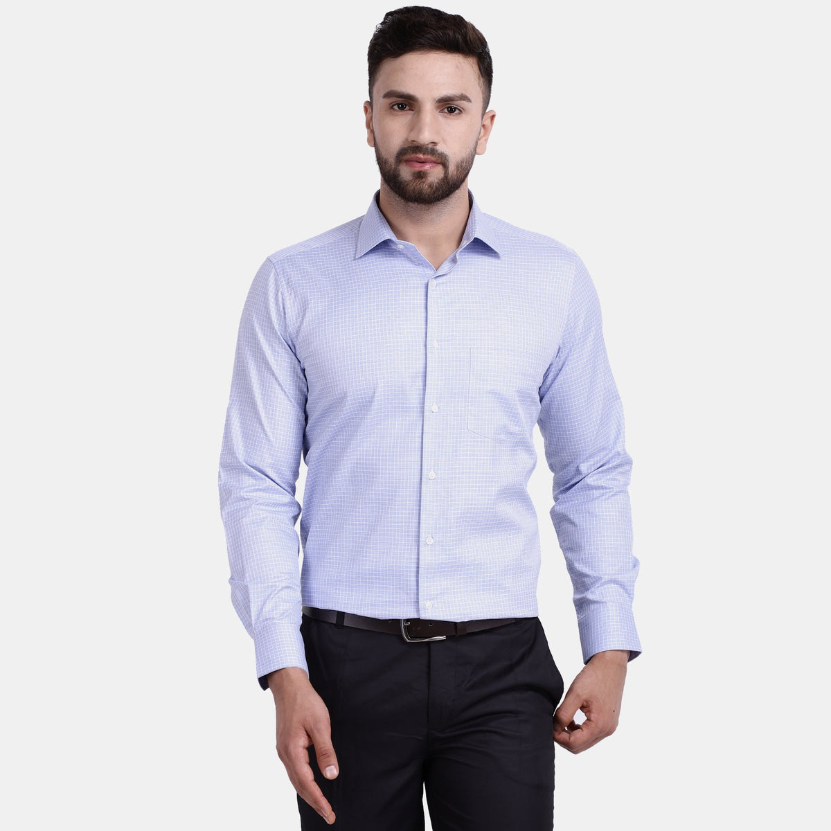 Men's Luthai Supima Mercerised Cotton Medium Check Jacquard Design Regular Fit Dress Shirt
