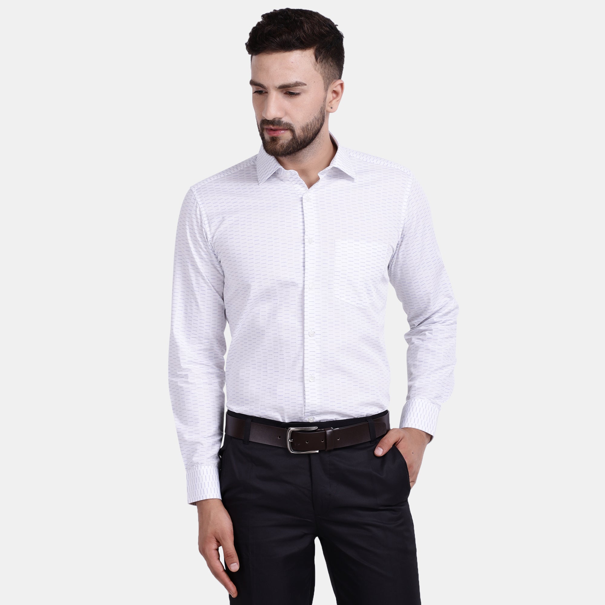 Men's Luthai Supima Mercerised Cotton Small Broken Stripe Jacquard Design Regular Fit Dress Shirt