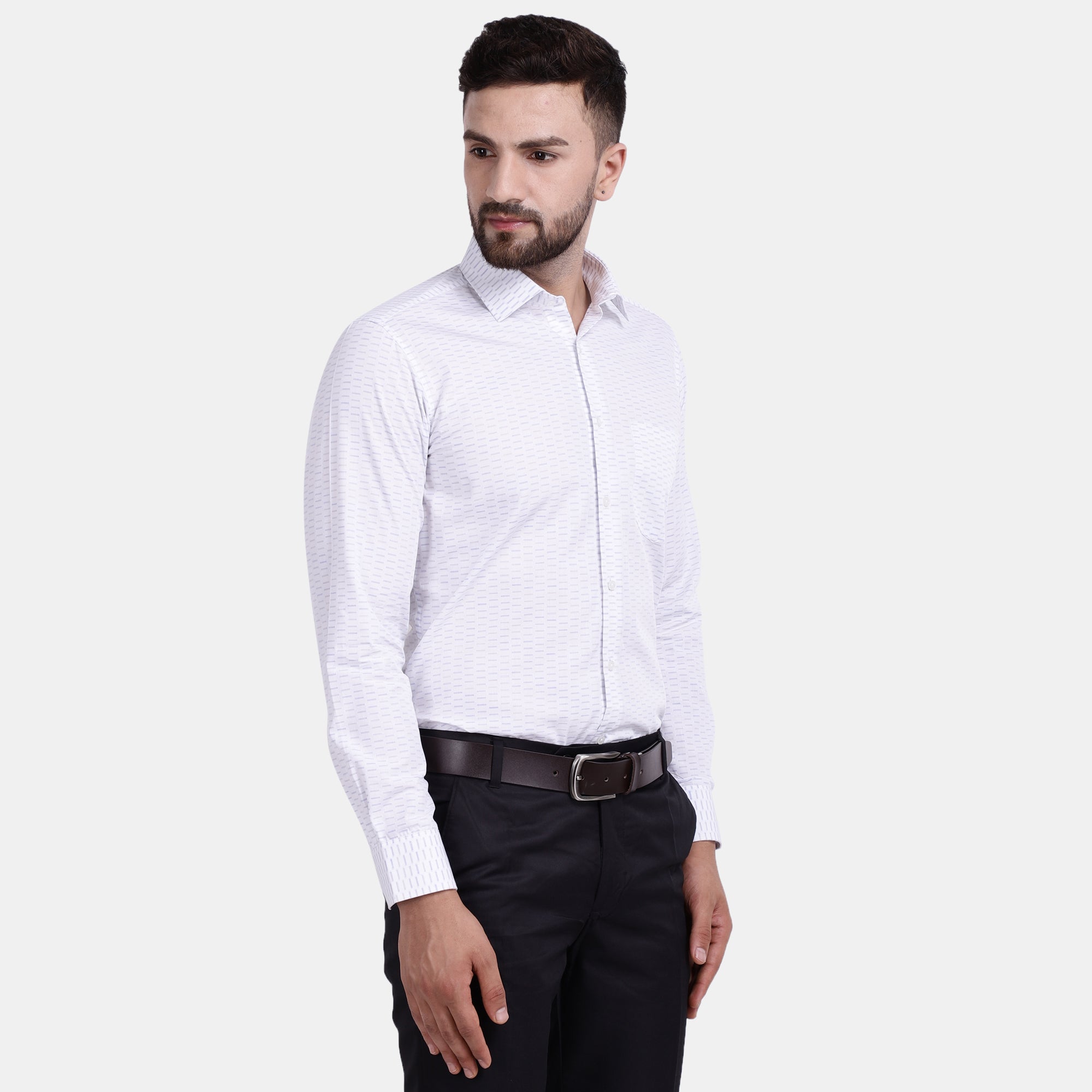 Men's Luthai Supima Mercerised Cotton Small Broken Stripe Jacquard Design Slim Fit Dress Shirt