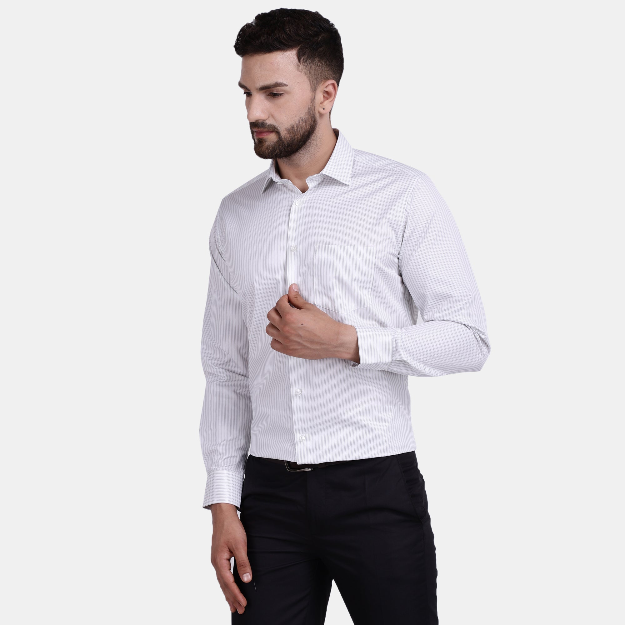 Men's Luthai Supima Mercerised Cotton Verticle Pin Stripe Design Regular Fit Dress Shirt