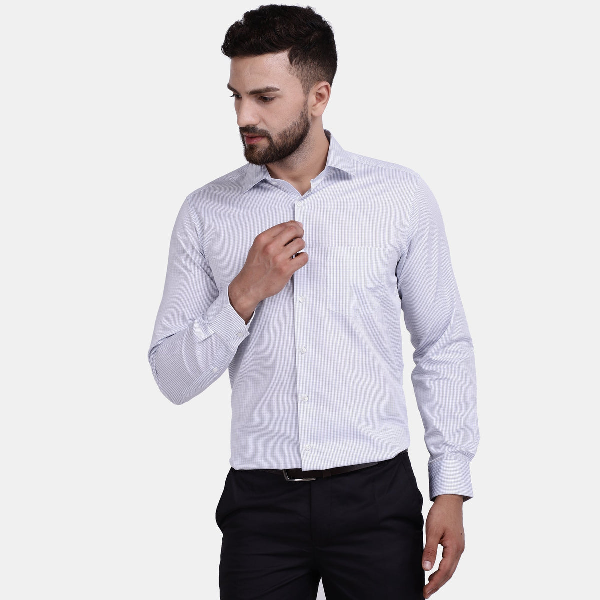 Men's Luthai Supima Mercerised Cotton Small Check Jacquard Design Regular Fit Dress Shirt