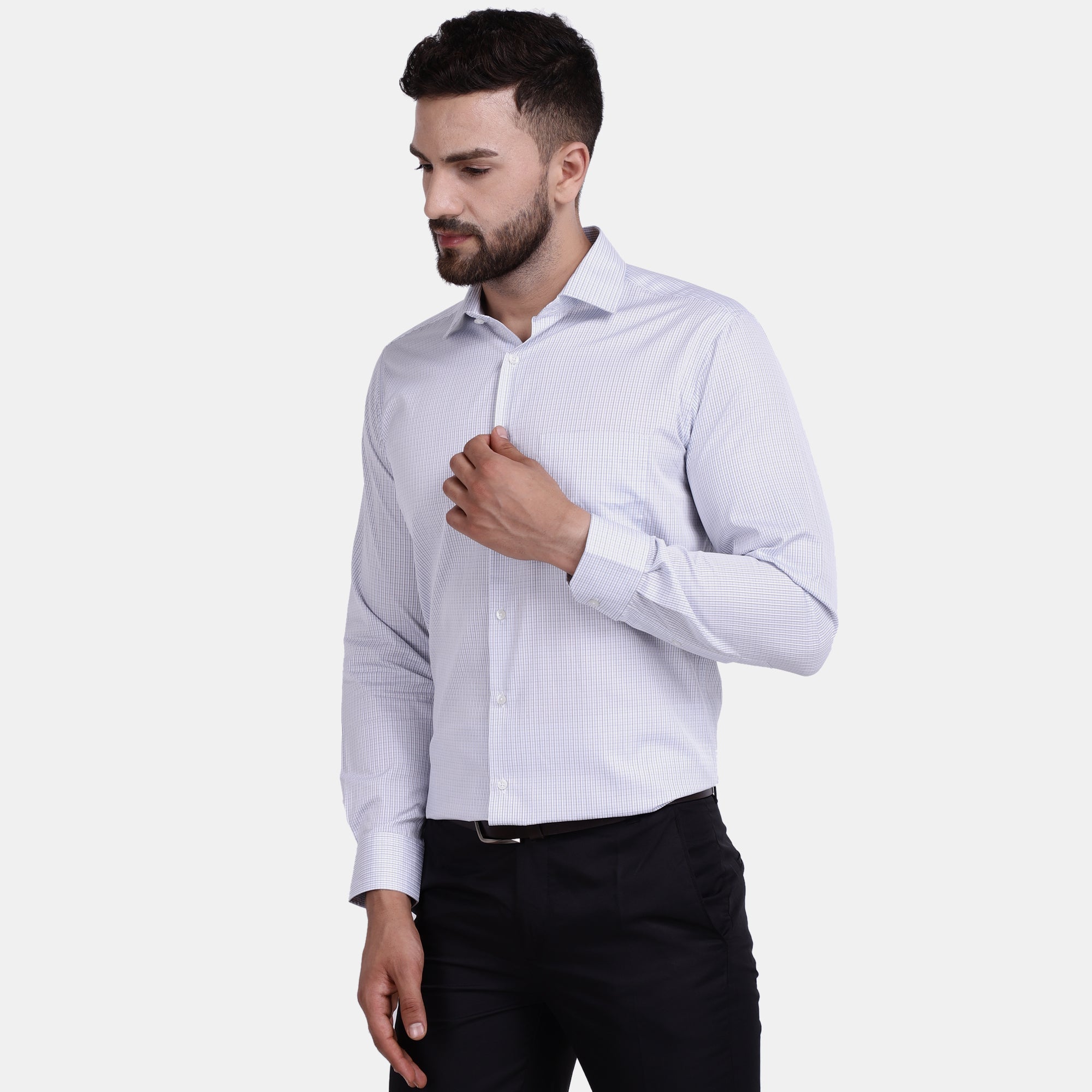 Men's Luthai Supima Mercerised Cotton Small Check Jacquard Design Regular Fit Dress Shirt