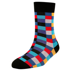 Men's High Fashion Coloured Square Blocks Standard Length Socks