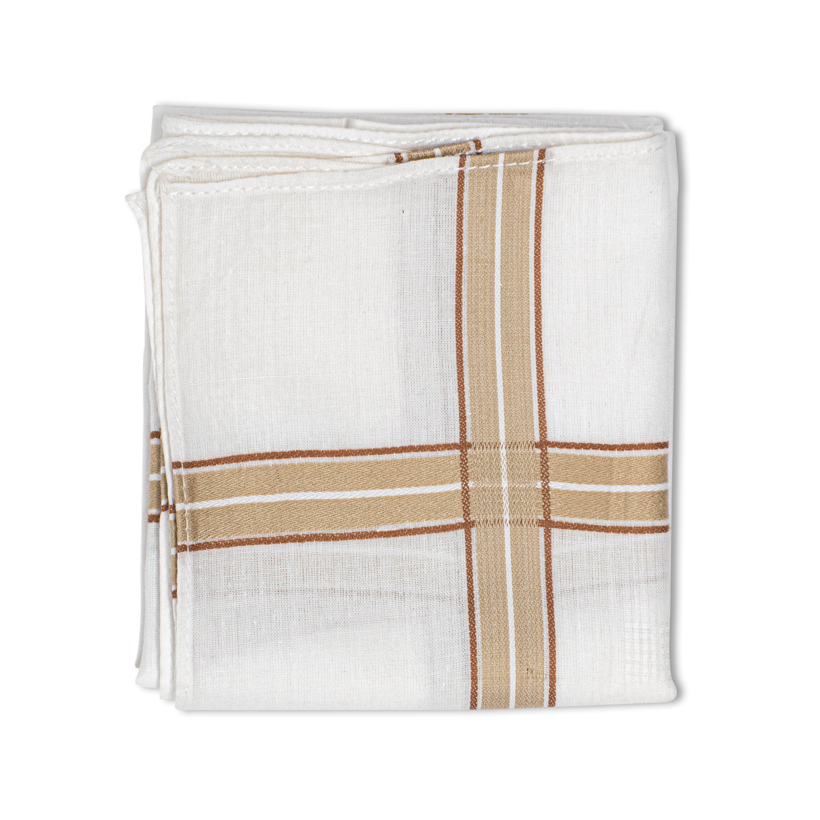 Men's Eminent Mercerised Cotton 3 Piece Handkerchief Set - White Stripe