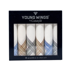 Men's Eminent Mercerised Cotton 6 Piece Handkerchief Set - White Stripe