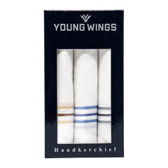 Men's Pristine Mercerised Cotton 3 Piece Handkerchief Set - White Stripe