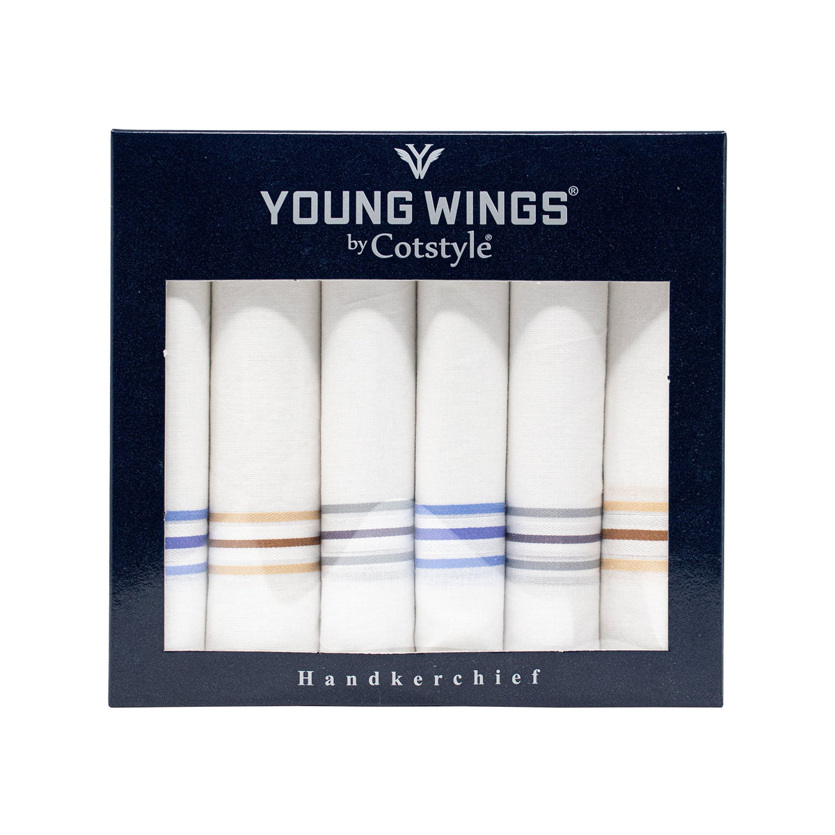 Men's Pristine Mercerised Cotton 6 Piece Handkerchief Set - White Stripe