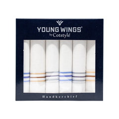 Men's Pristine Mercerised Cotton 6 Piece Handkerchief Set - White Stripe