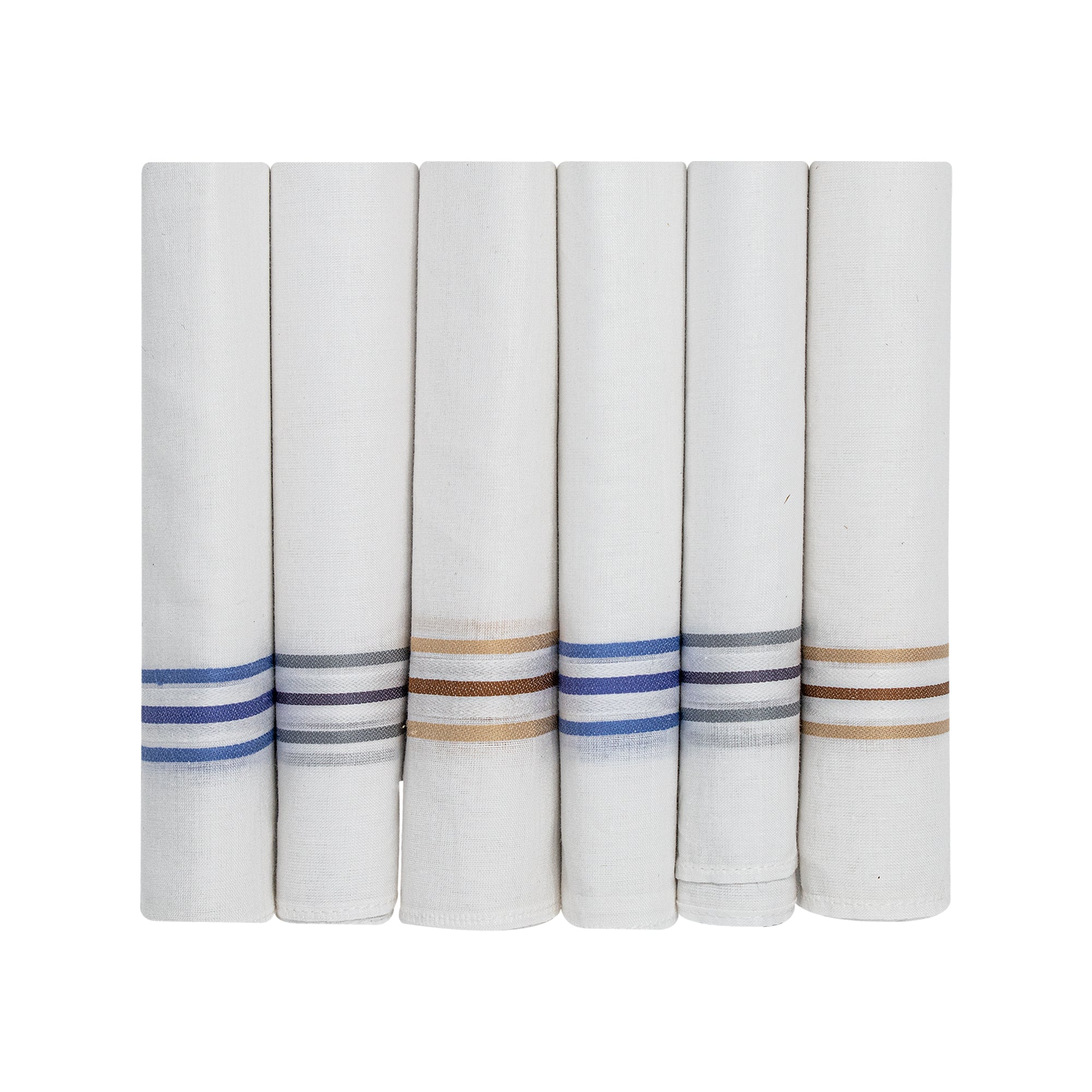 Men's Pristine Mercerised Cotton 6 Piece Handkerchief Set - White Stripe