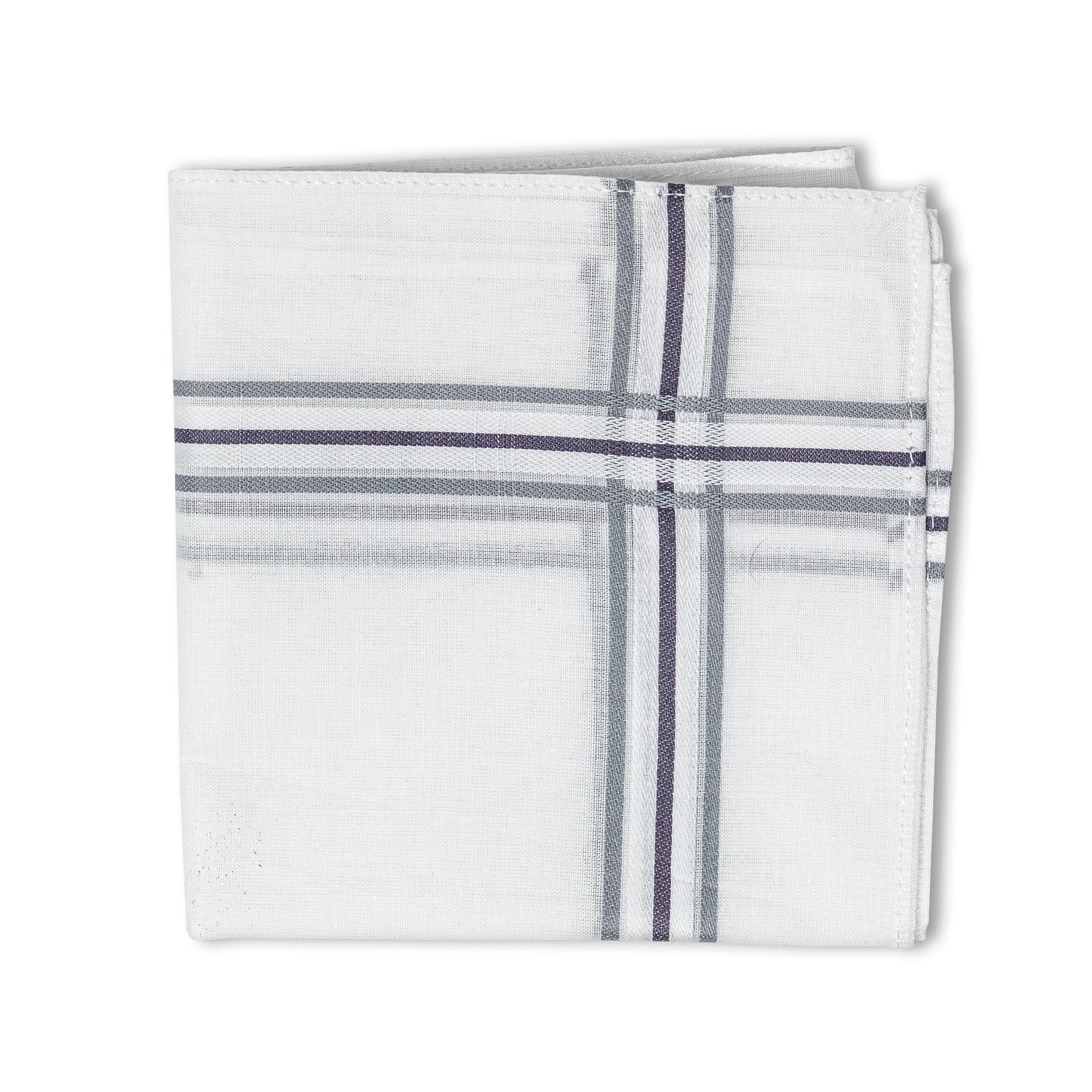 Men's Pristine Mercerised Cotton 6 Piece Handkerchief Set - White Stripe