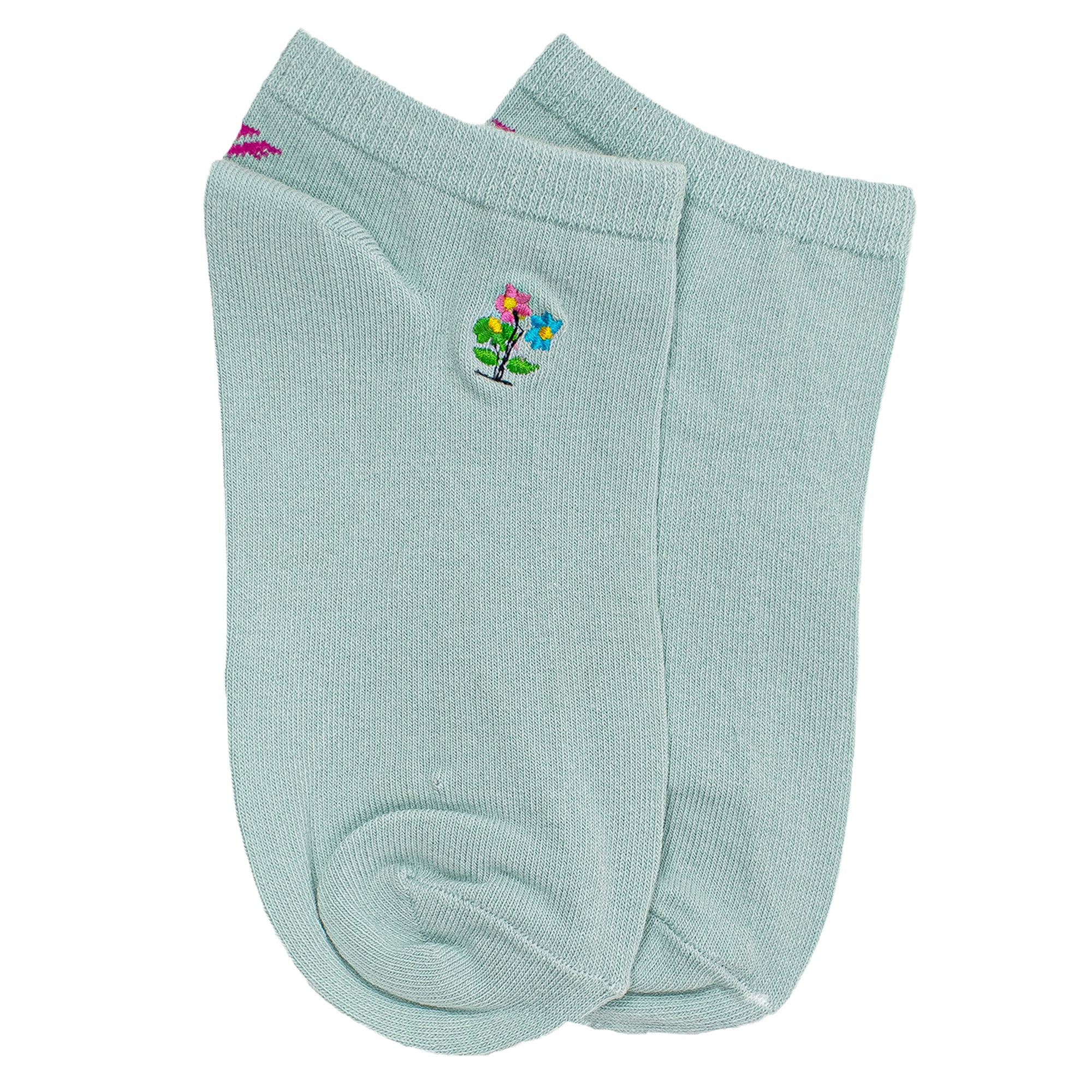 Women's Low Ankle Antibacterial Cotton socks with Embroidery Plain - YW-W1-6002