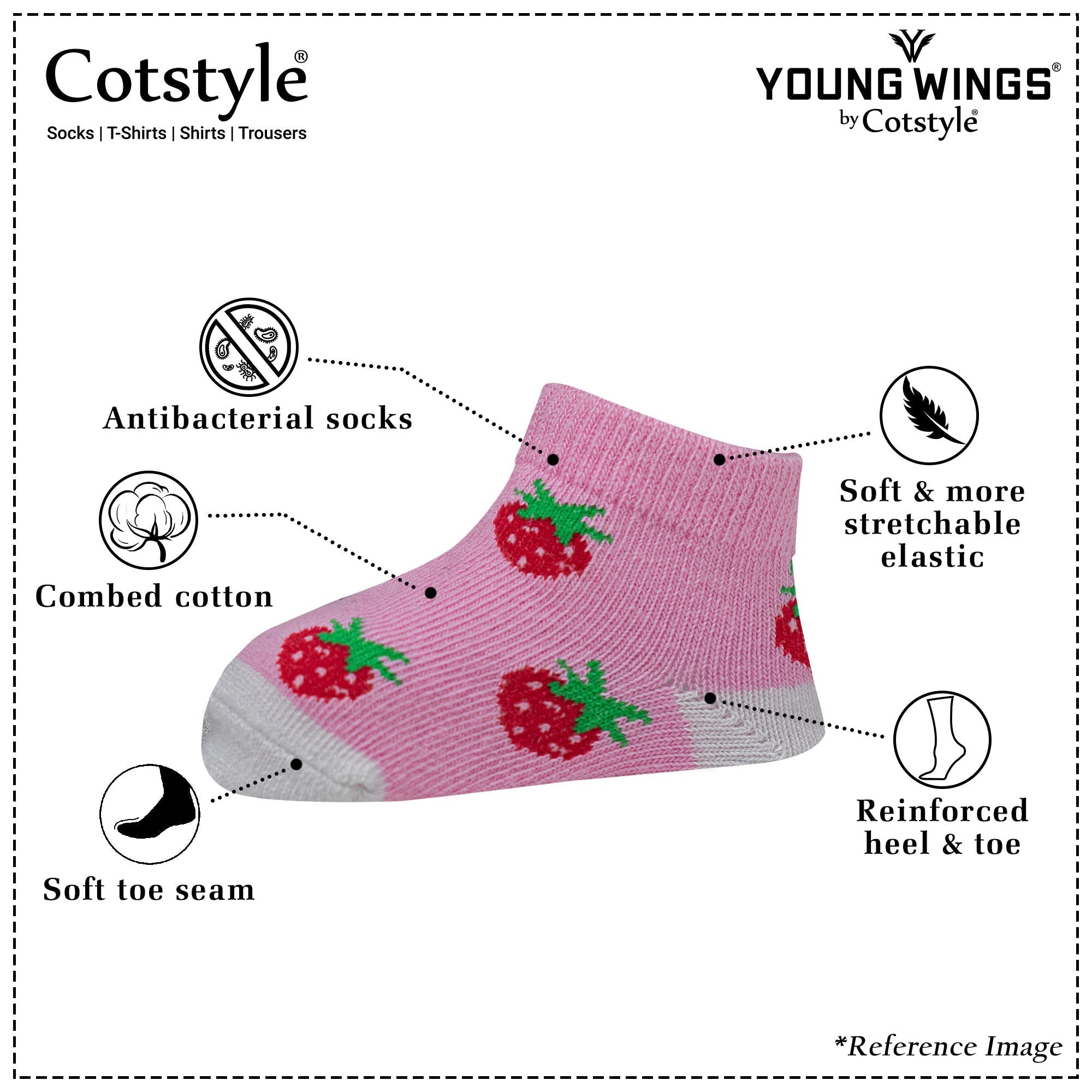 Kids Cotton Antibacterial Ankle length Socks - YW-ASP-8019 - Pack of 5 Pairs