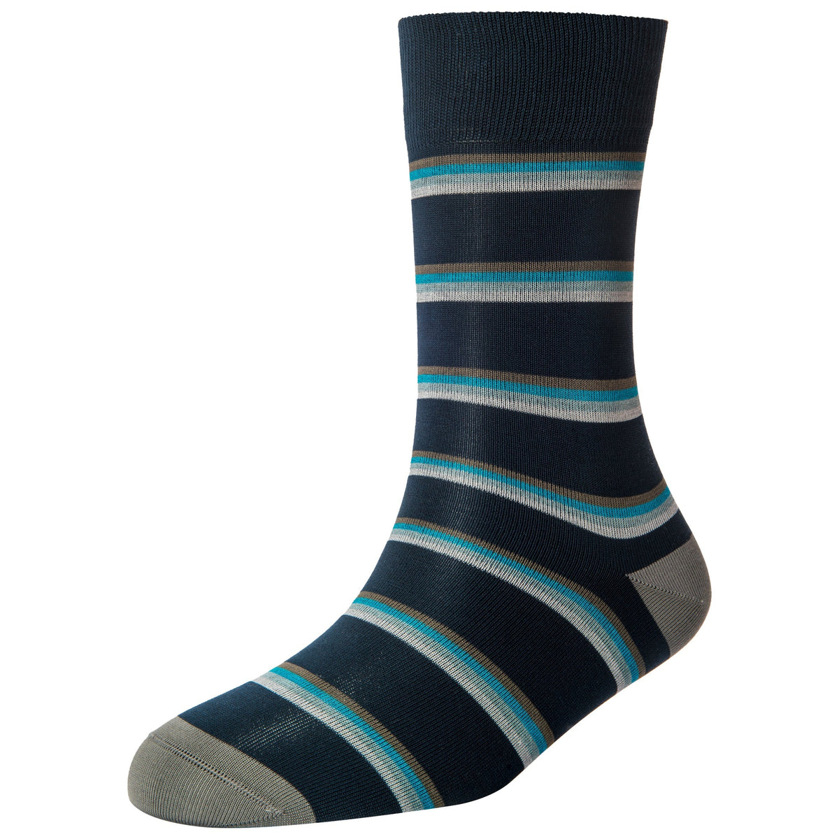 Men's Navy Stripe Standard Length Socks
