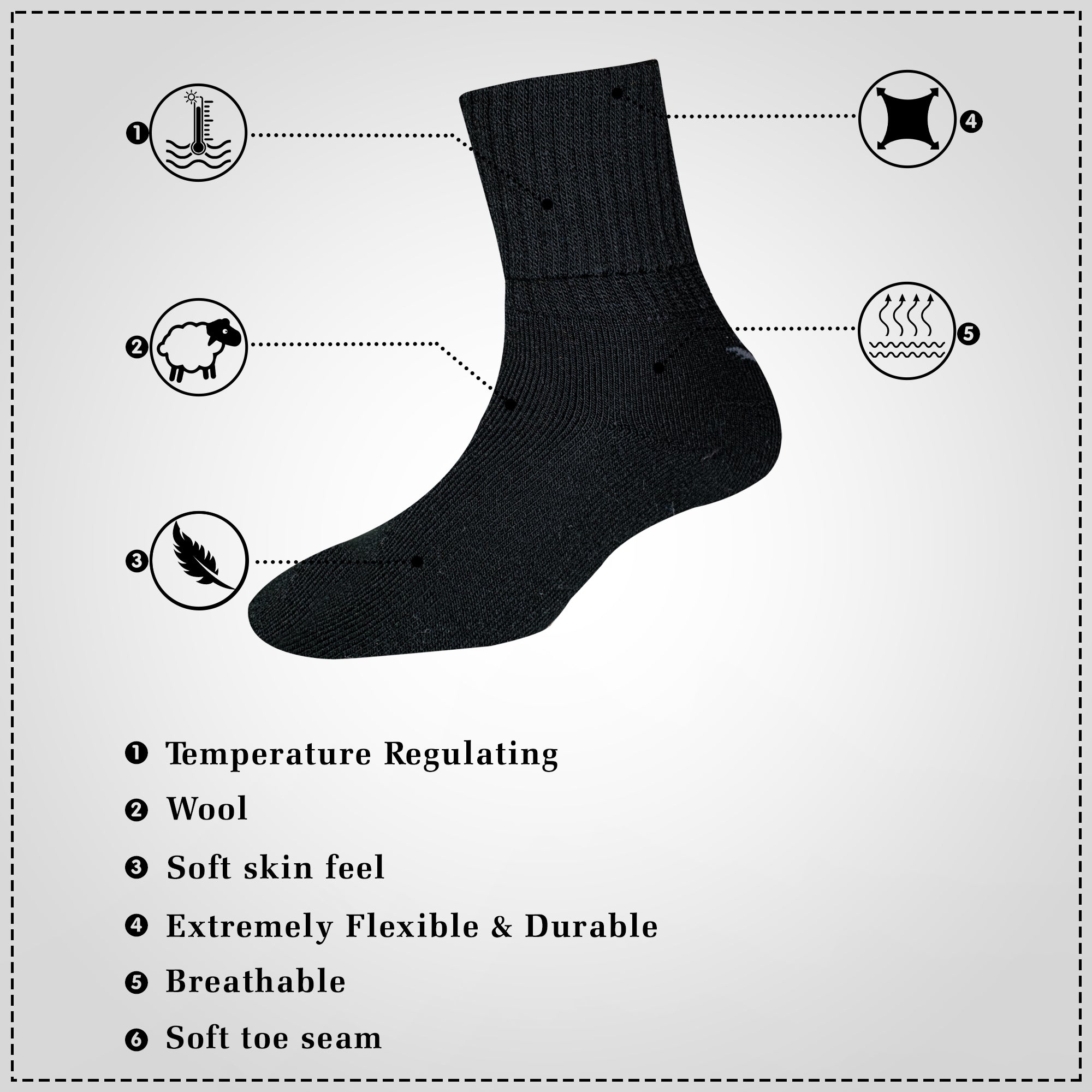Young Wings Womens Woolen Non-Thumb Socks 700T 01 - Ankle Length - Pack of 3